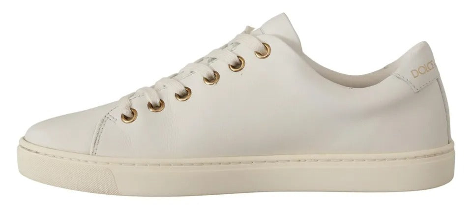 Dolce & Gabbana White Leather Gold Red Heart Sneakers Shoes | Regal Royce