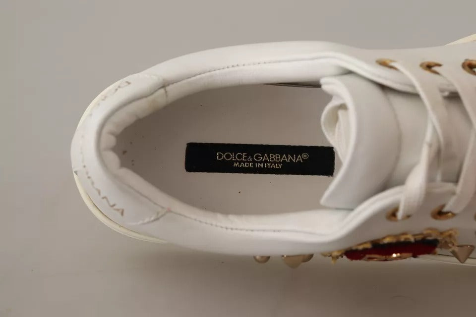 Dolce & Gabbana White Leather Gold Red Heart Sneakers Shoes | Regal Royce
