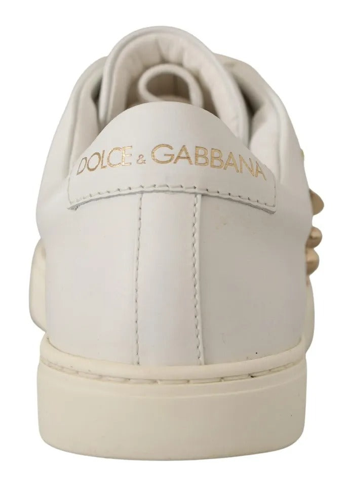 Dolce & Gabbana White Leather Gold Red Heart Sneakers Shoes | Regal Royce
