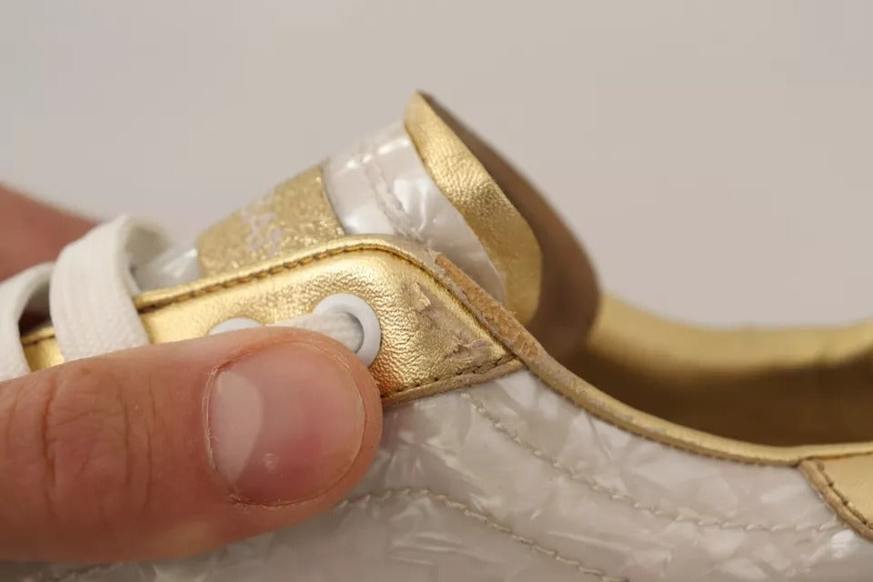 Dolce & Gabbana White Portofino Mother Of Pearl Sneakers Casual Shoes | Regal Royce