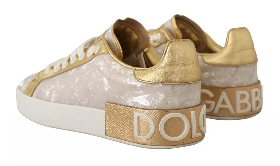 Dolce & Gabbana White Portofino Mother Of Pearl Sneakers Casual Shoes | Regal Royce