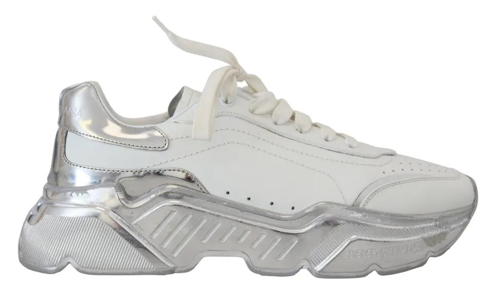 Dolce & Gabbana White Silver Leather Daymaster Women Sneakers Shoes | Regal Royce