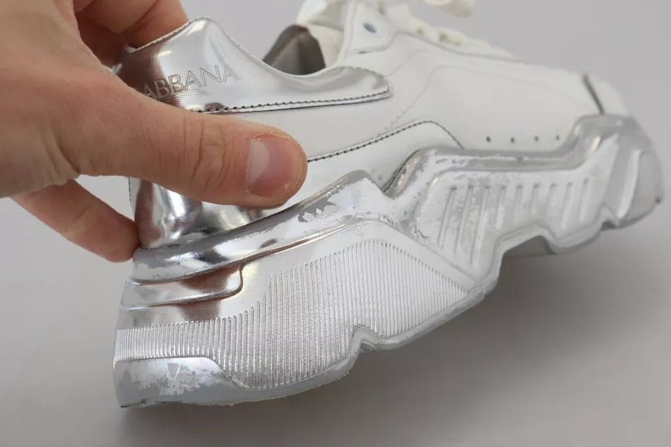 Dolce & Gabbana White Silver Leather Daymaster Women Sneakers Shoes | Regal Royce