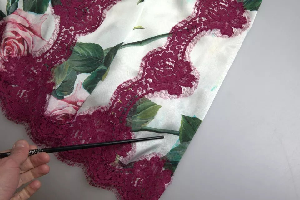 Dolce & Gabbana White Rose Print High Waist Midi A-line Skirt | Regal Royce