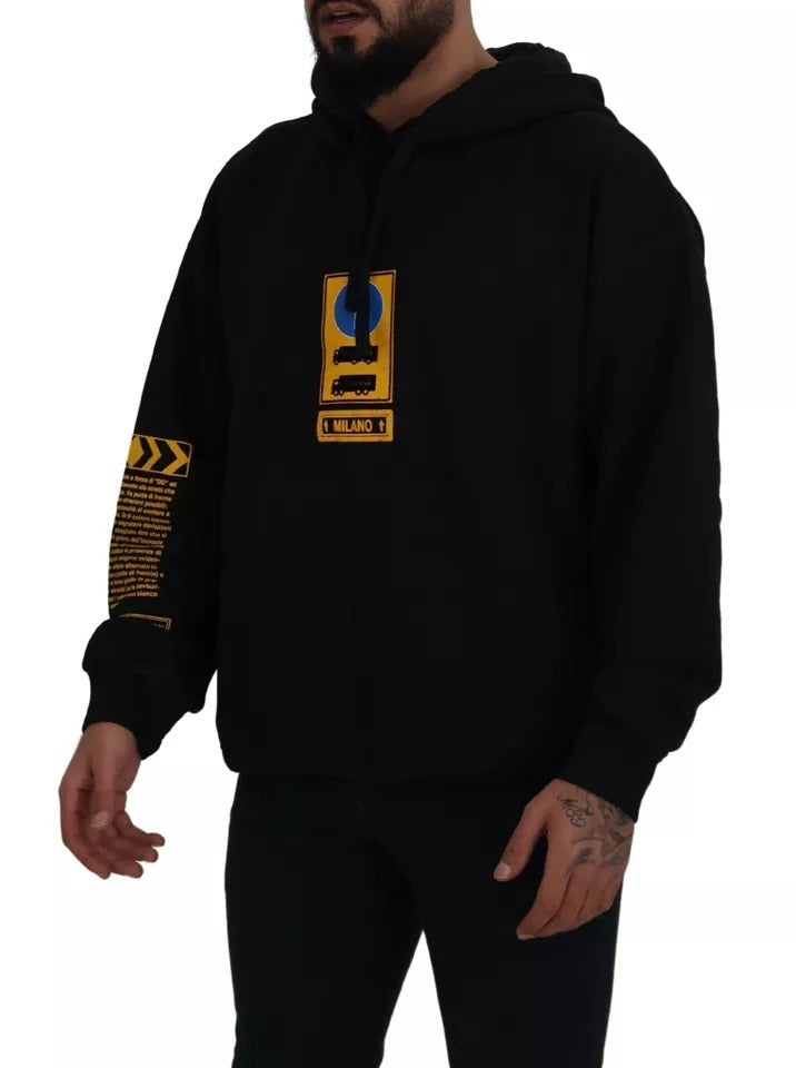 Dolce & Gabbana Black Cotton Logo Hooded Sweatshirt Sweater | Regal Royce