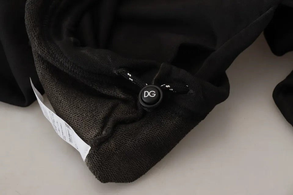 Dolce & Gabbana Black Cotton Logo Hooded Sweatshirt Sweater | Regal Royce