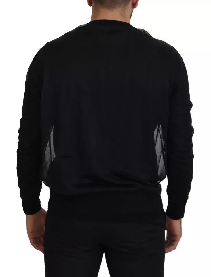 Dolce & Gabbana Black Polyester Crewneck Men Pullover Sweater | Regal Royce
