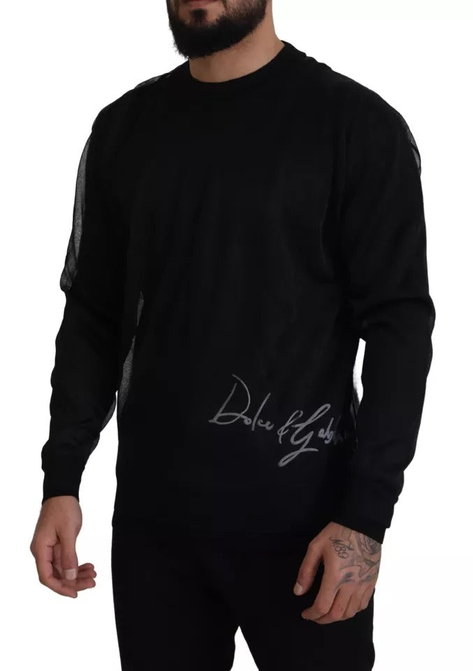Dolce & Gabbana Black Polyester Logo Men Pullover Sweater | Regal Royce