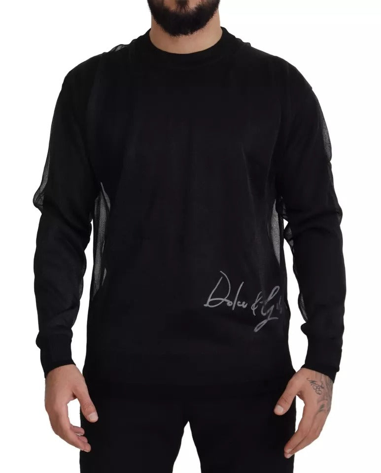 Dolce & Gabbana Black Polyester Logo Men Pullover Sweater | Regal Royce