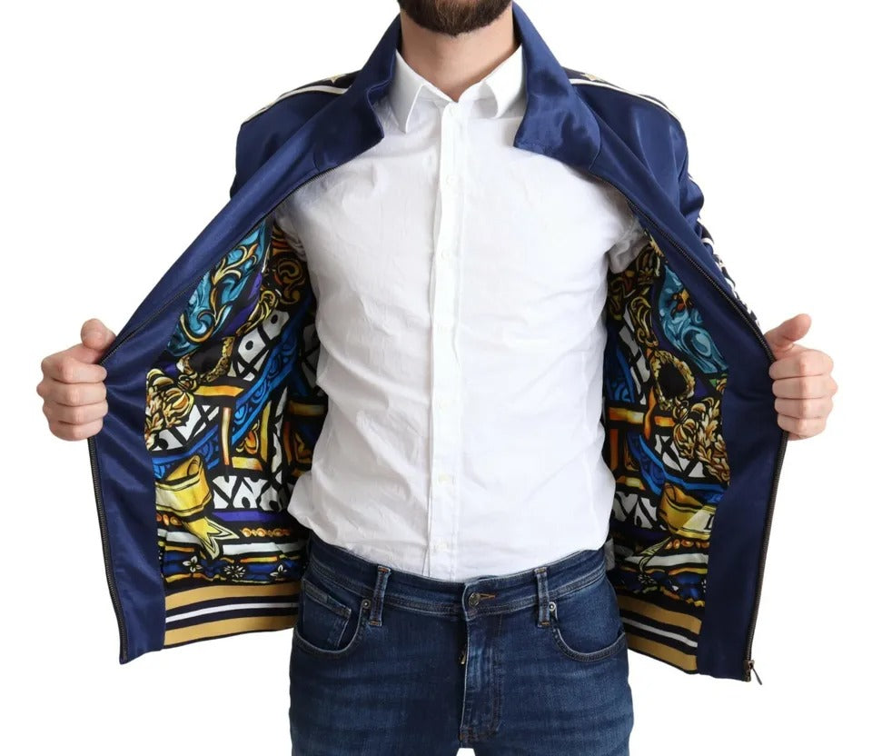 Dolce & Gabbana Blue Heraldic Patch Striped King Bee Sweater | Regal Royce
