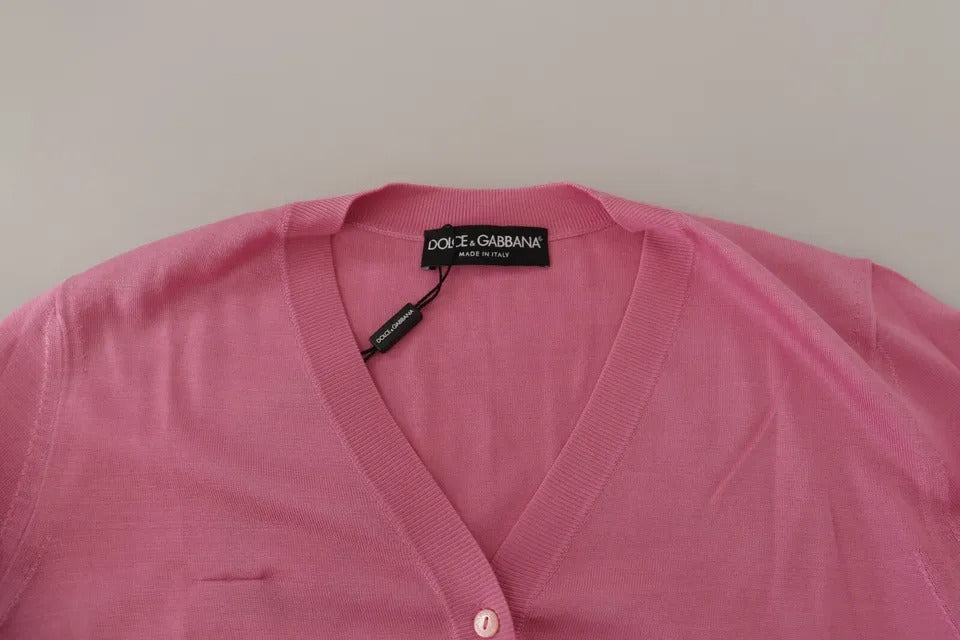 Dolce & Gabbana Pink 100% Silk Button Down Cardigan Sweater | Regal Royce