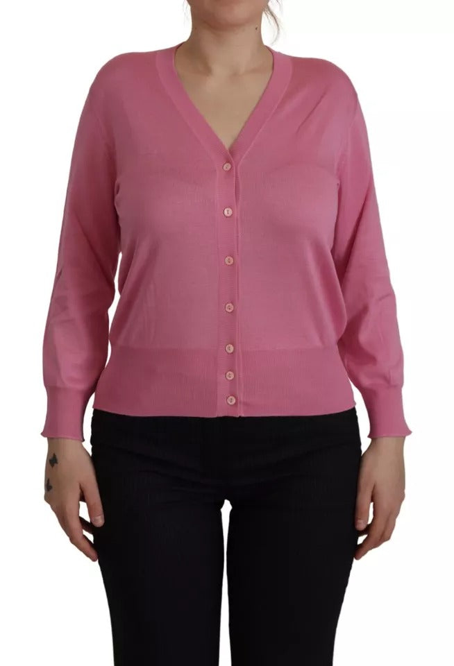 Dolce & Gabbana Pink 100% Silk Button Down Cardigan Sweater | Regal Royce