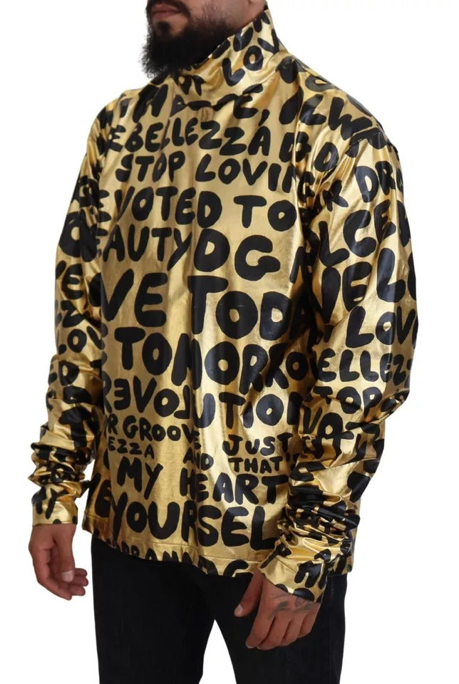 Dolce & Gabbana Gold Logo Print Turtleneck Pullover Sweater | Regal Royce