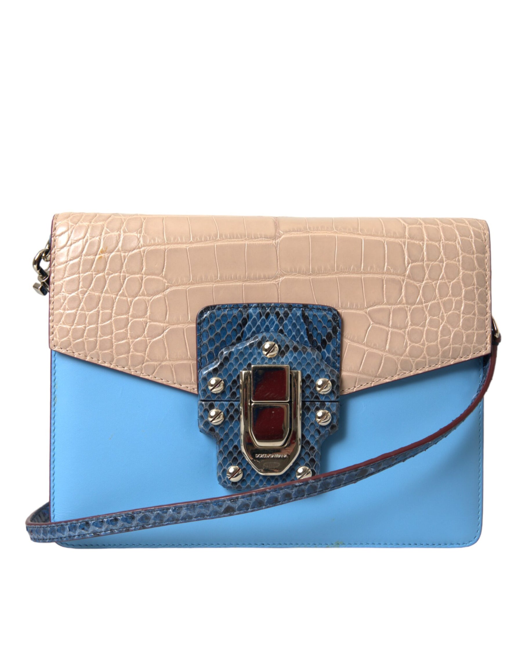 Dolce & Gabbana Blue Beige Exotic Leather LUCIA Crossbody Purse Bag | Regal Royce
