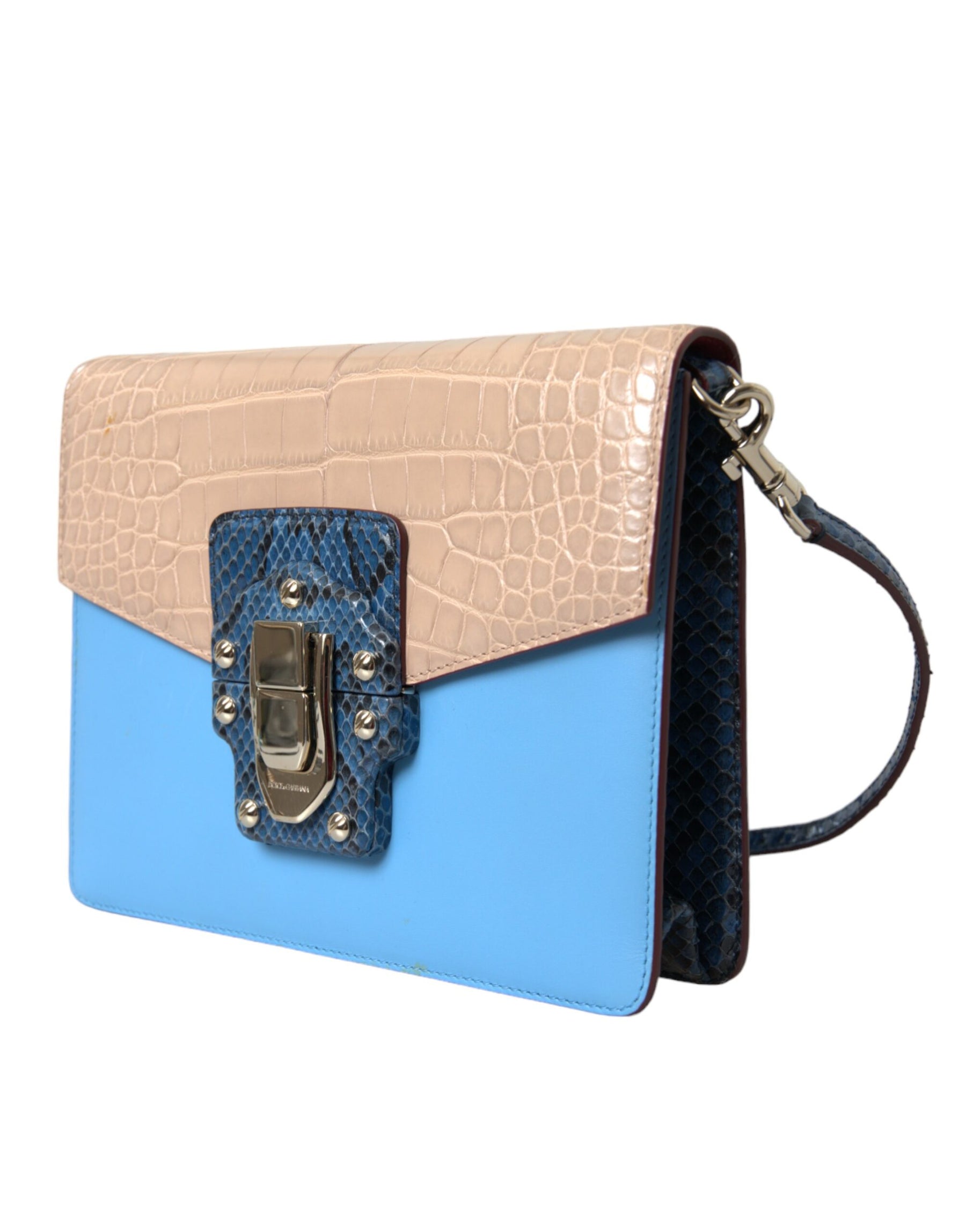 Dolce & Gabbana Blue Beige Exotic Leather LUCIA Crossbody Purse Bag | Regal Royce