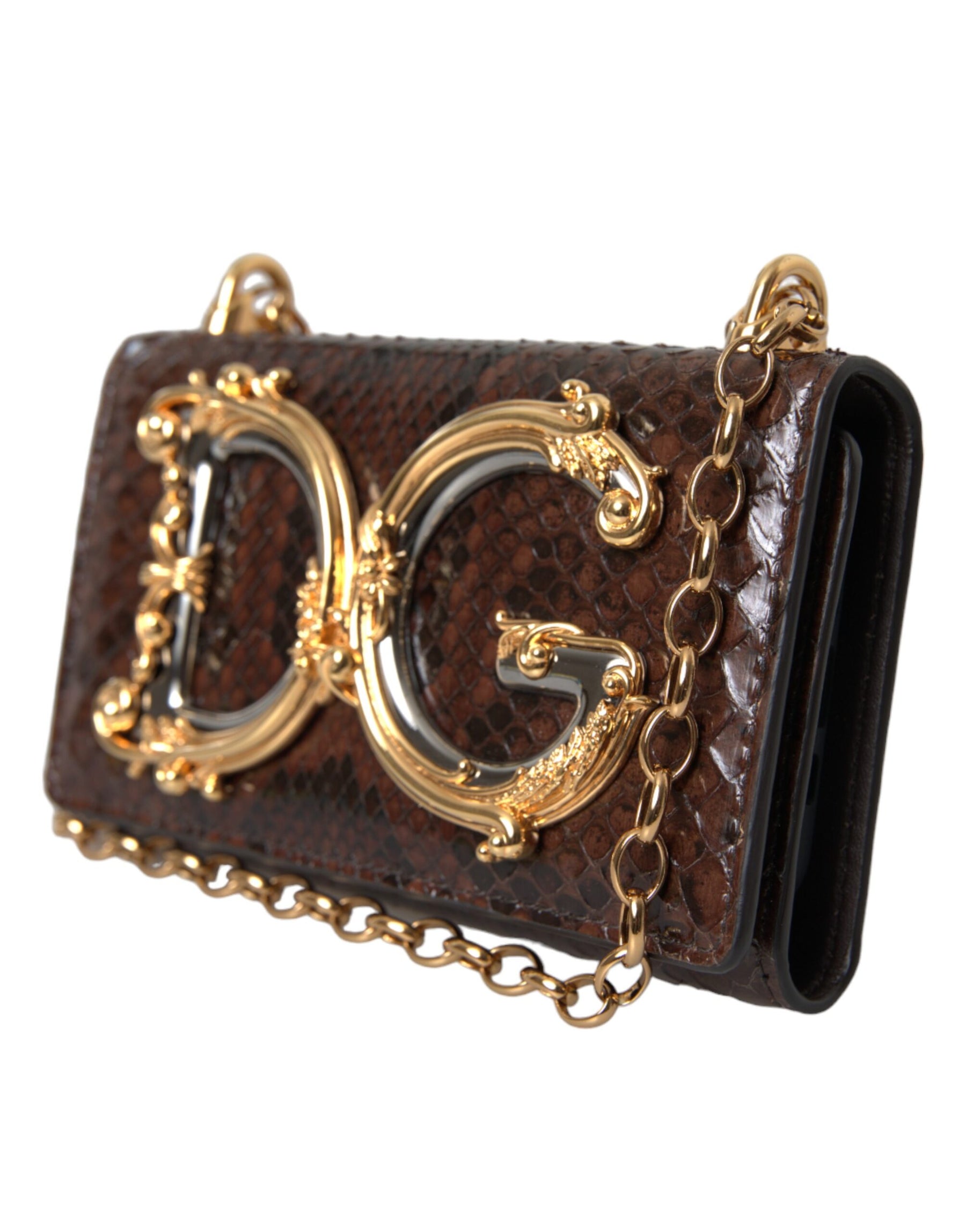 Dolce & Gabbana Brown Python Leather DG Girls Crossbody Phone Bag | Regal Royce