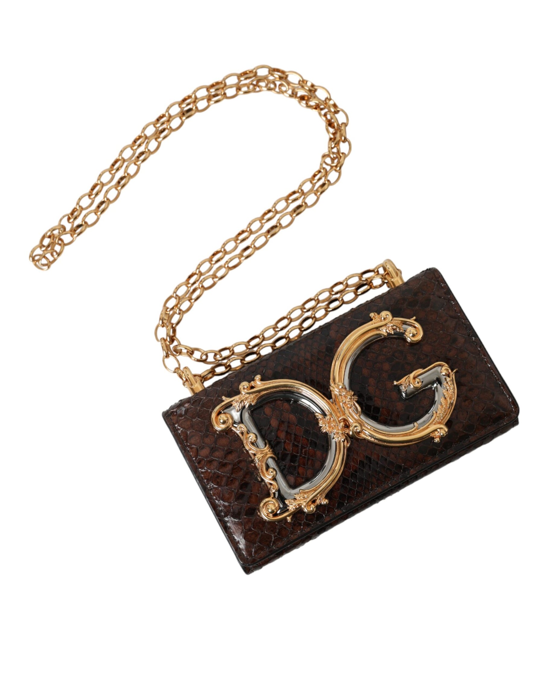 Dolce & Gabbana Brown Python Leather DG Girls Crossbody Phone Bag | Regal Royce