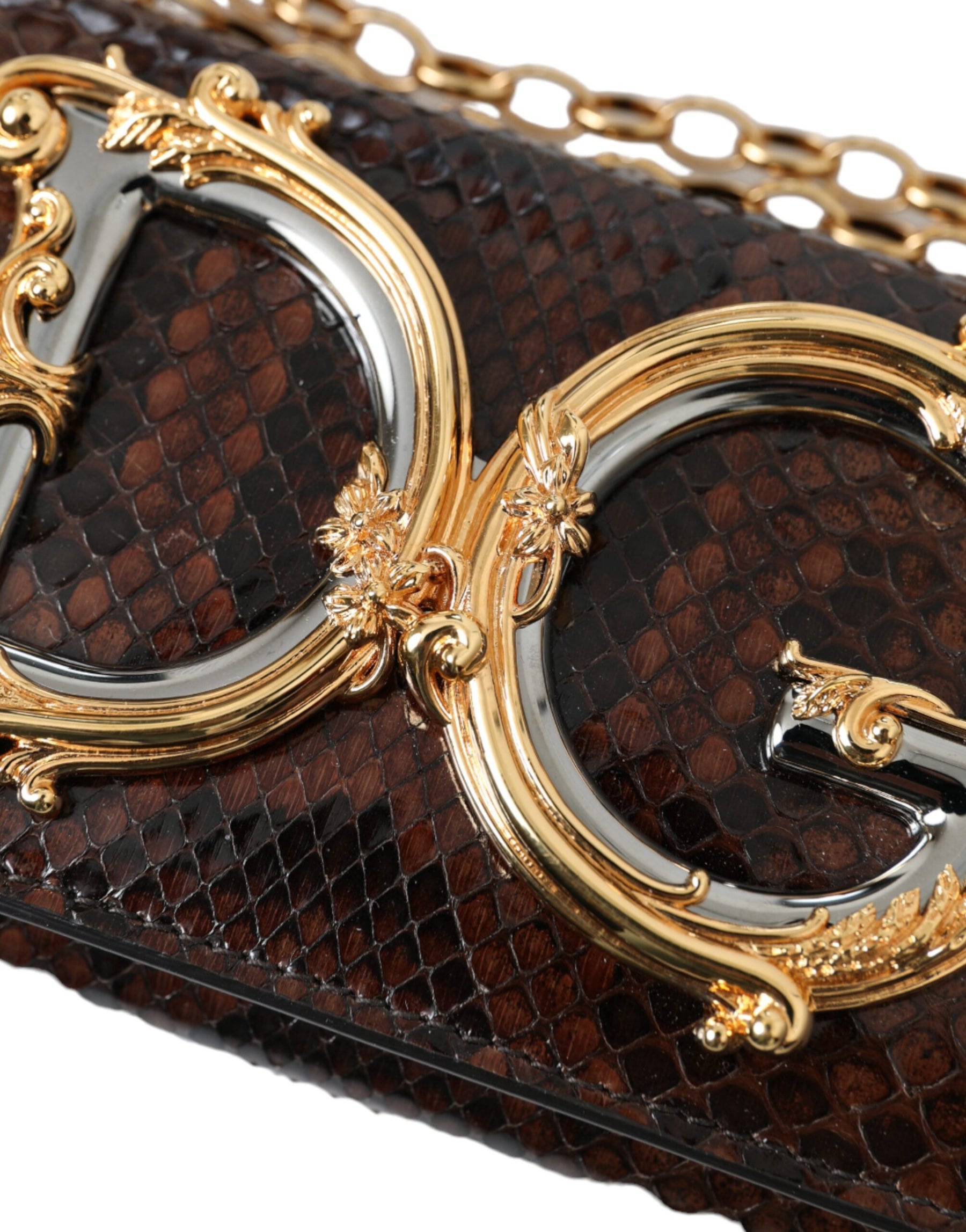 Dolce & Gabbana Brown Python Leather DG Girls Crossbody Phone Bag | Regal Royce