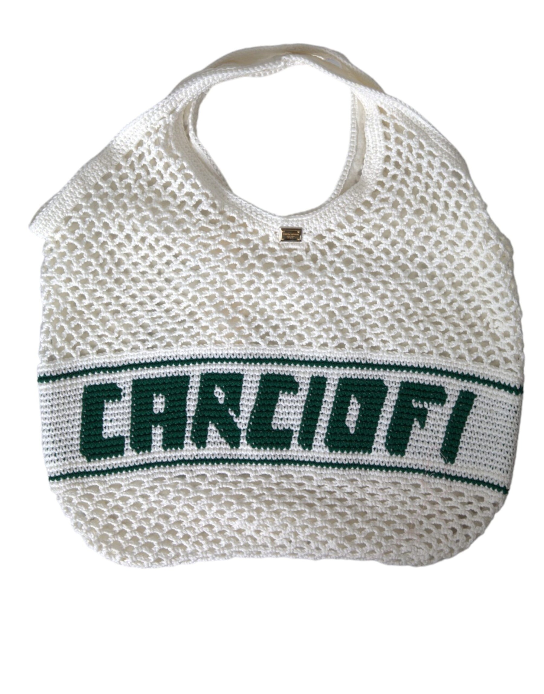 Dolce & Gabbana White Green Knitted Cotton Logo Shopping Tote Bag | Regal Royce