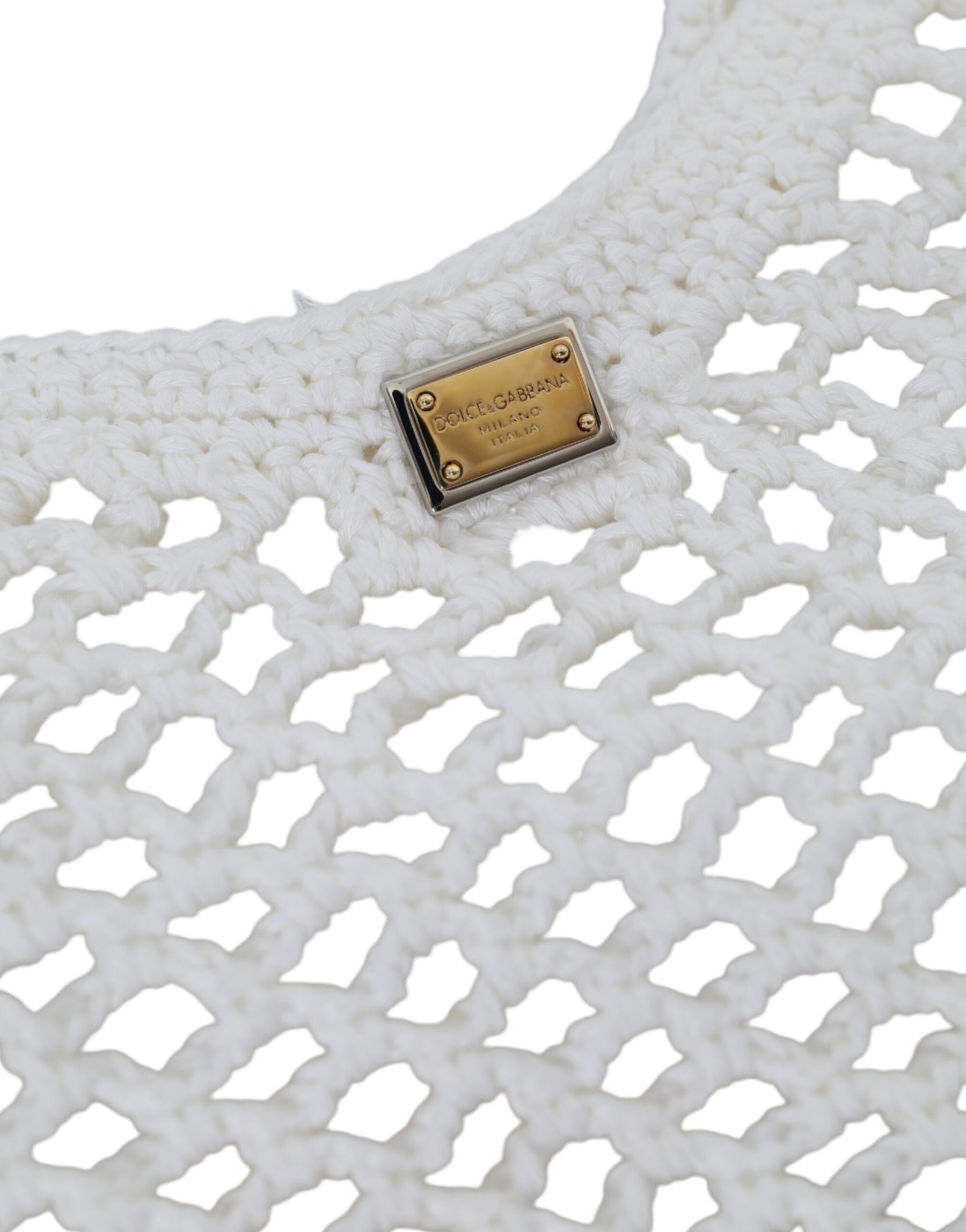 Dolce & Gabbana White Green Knitted Cotton Logo Shopping Tote Bag | Regal Royce