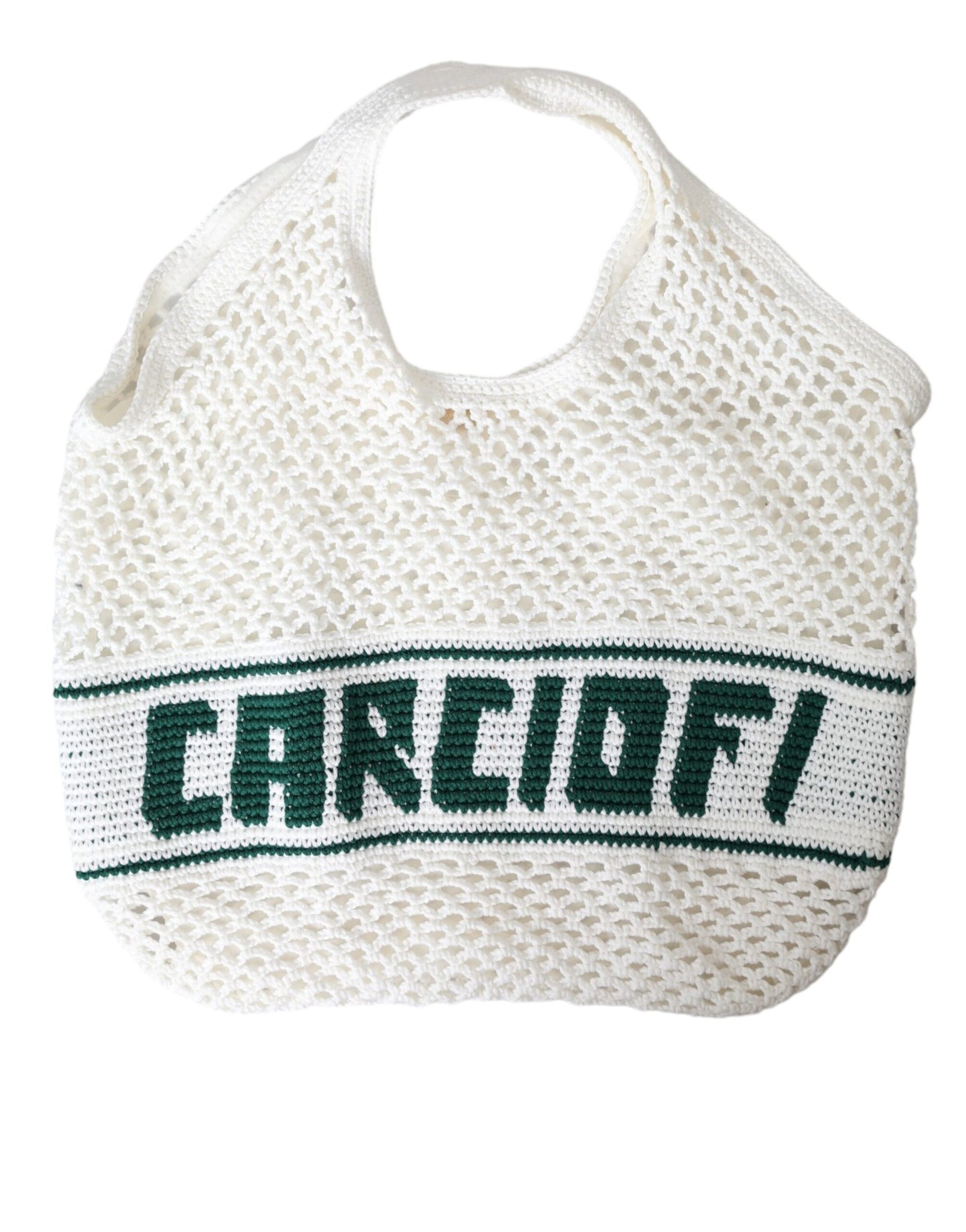 Dolce & Gabbana White Green Knitted Cotton Logo Shopping Tote Bag | Regal Royce