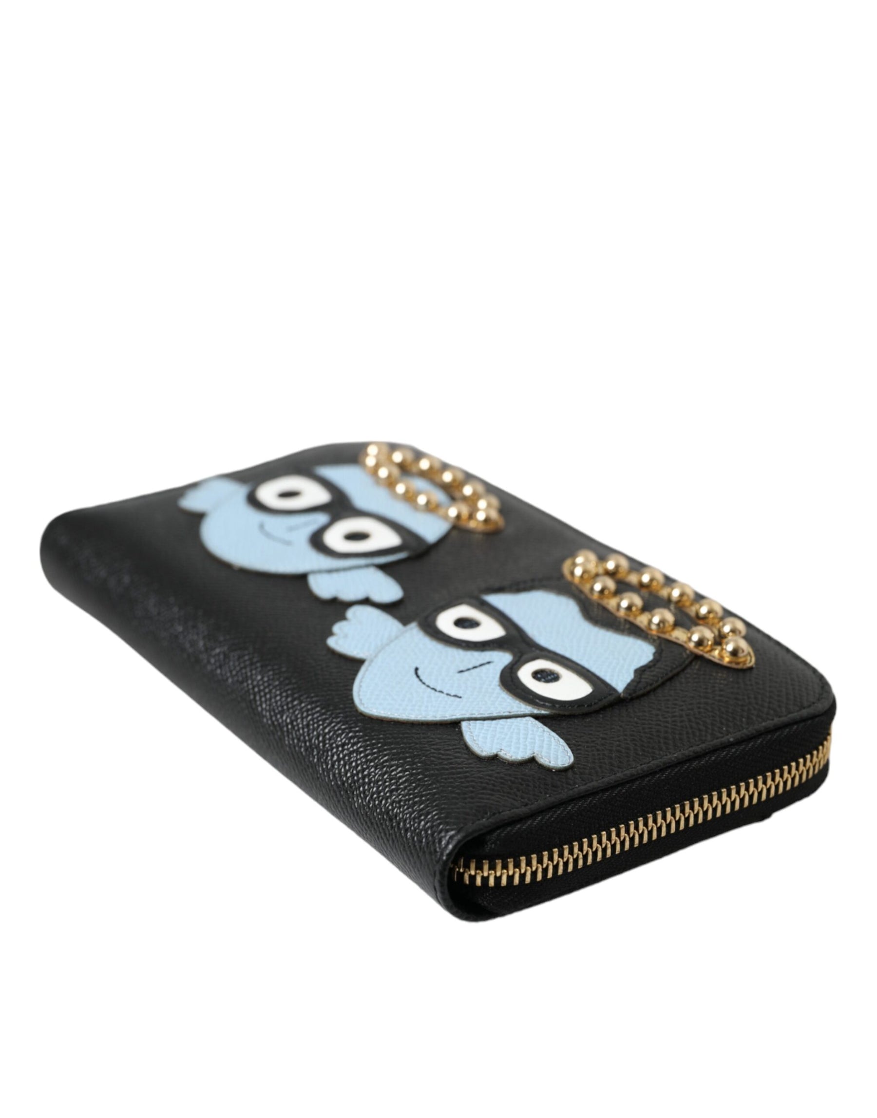 Dolce & Gabbana Black Blue Leather #DGFAMILY Zipper Continental Men Wallet | Regal Royce