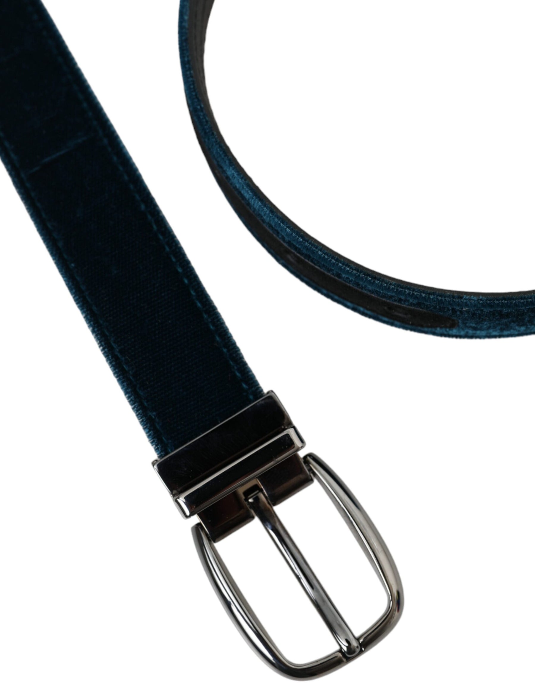 Dolce & Gabbana Blue Velvet Leather Silver Metal Buckle Belt | Regal Royce
