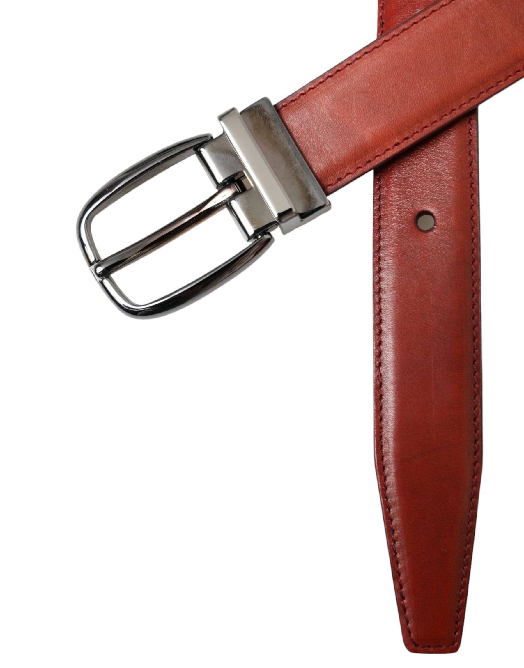 Dolce & Gabbana Brown Leather Silver Metal Buckle Belt Men | Regal Royce