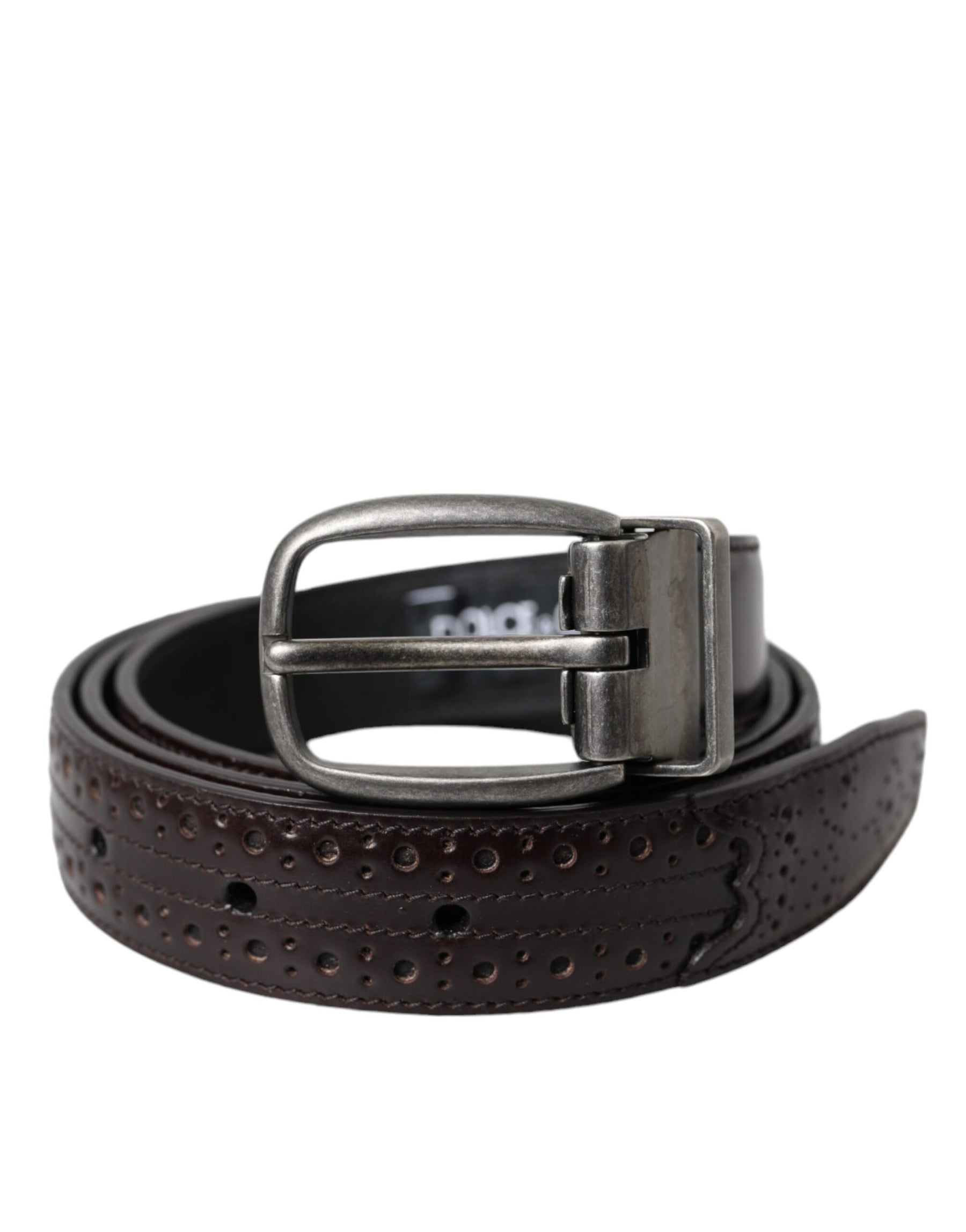 Dolce & Gabbana Dark Brown Perforated Leather Metal Buckle Belt Men | Regal Royce