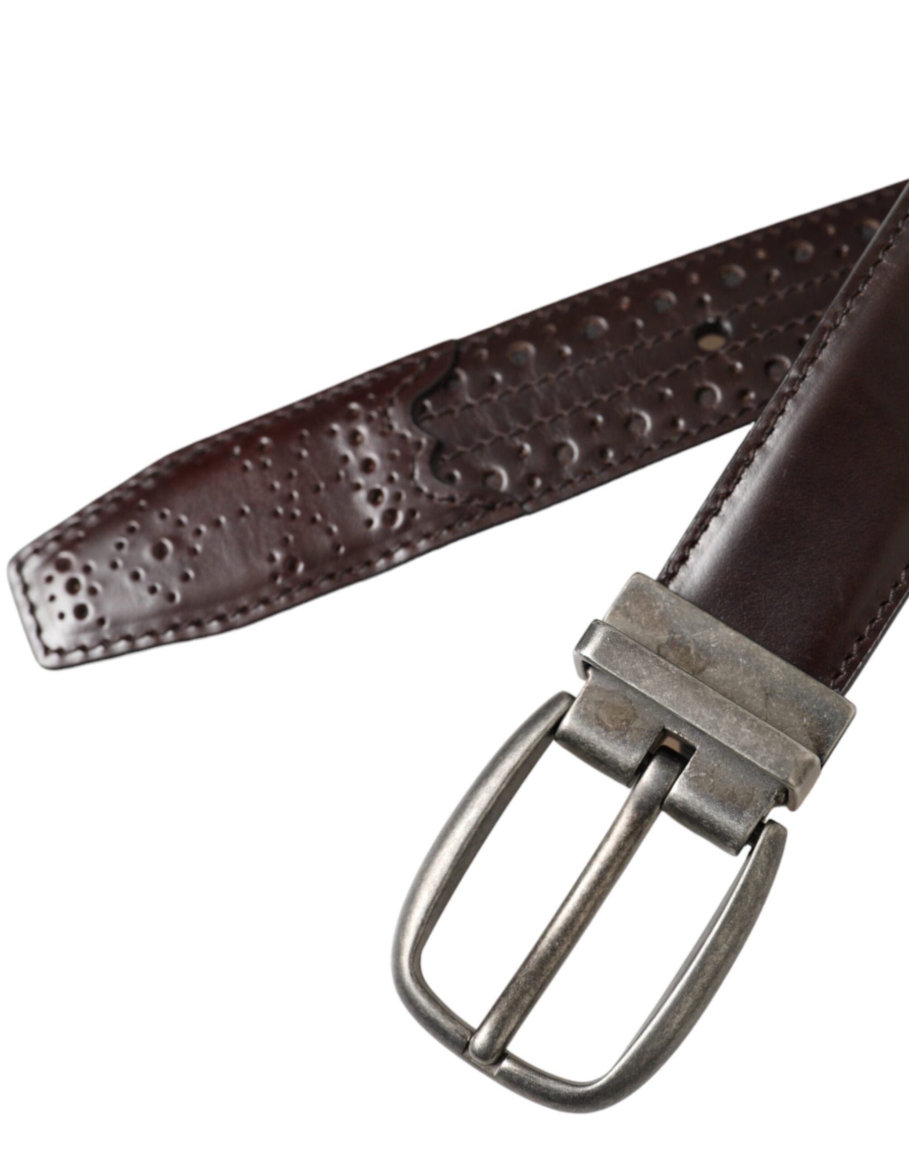 Dolce & Gabbana Dark Brown Perforated Leather Metal Buckle Belt Men | Regal Royce