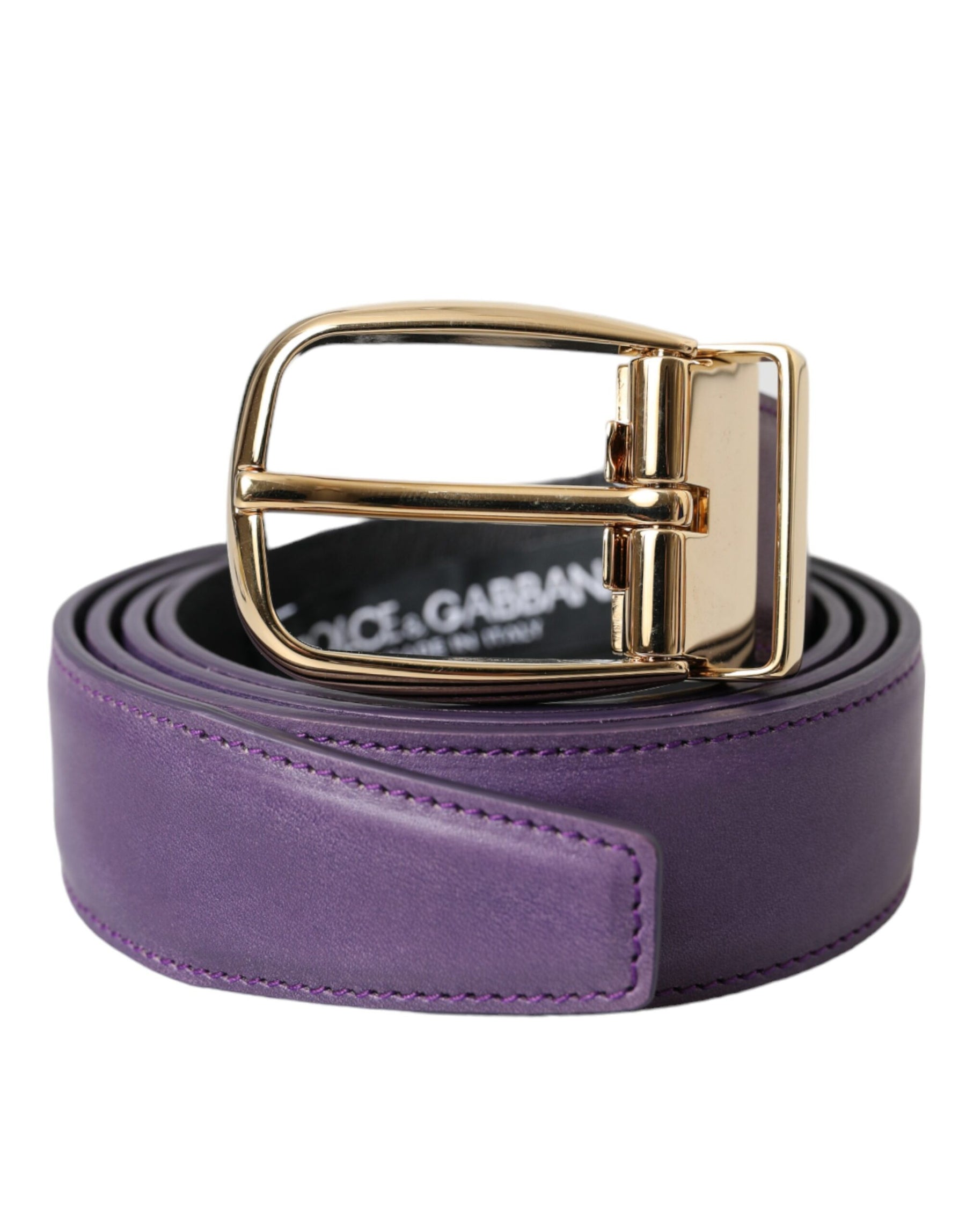 Dolce & Gabbana Purple Leather Gold Metal Buckle Belt Men | Regal Royce