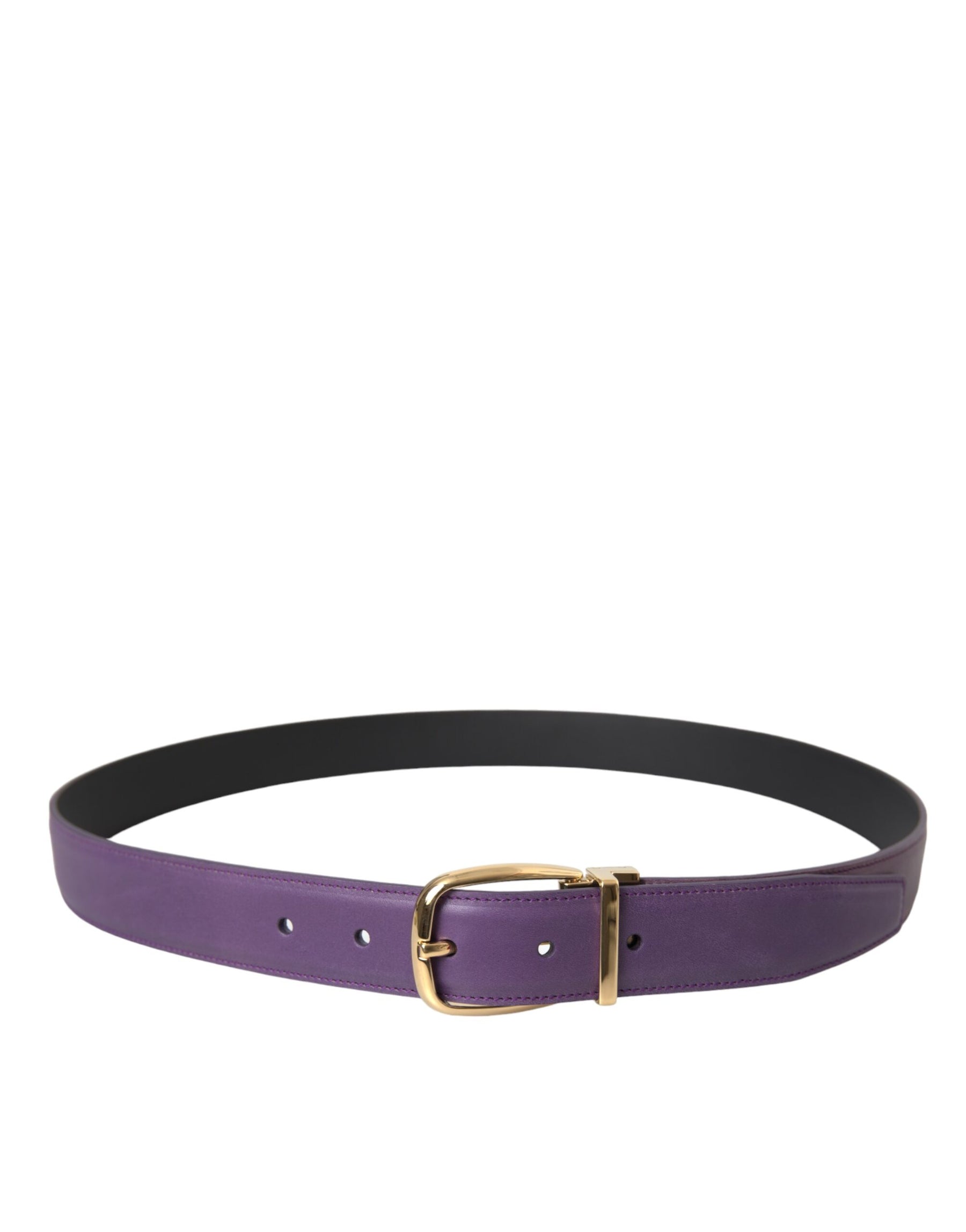 Dolce & Gabbana Purple Leather Gold Metal Buckle Belt Men | Regal Royce