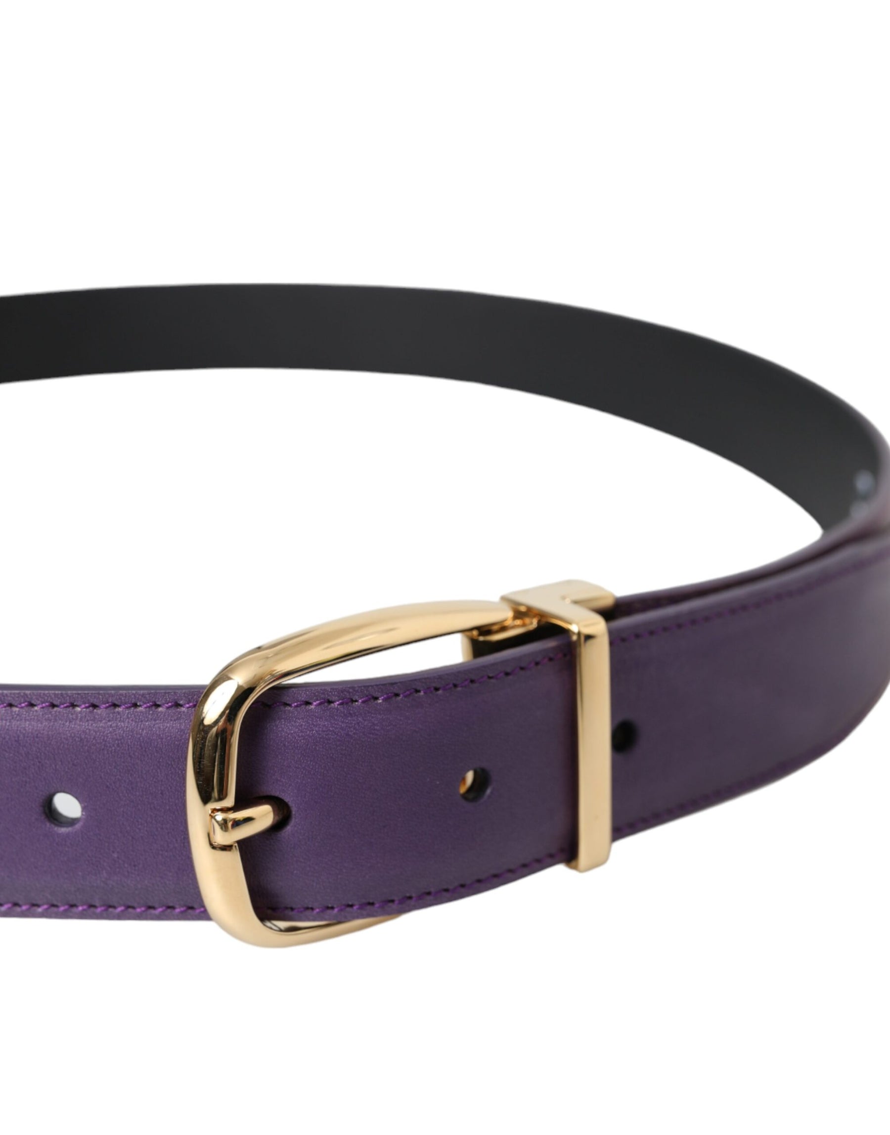 Dolce & Gabbana Purple Leather Gold Metal Buckle Belt Men | Regal Royce