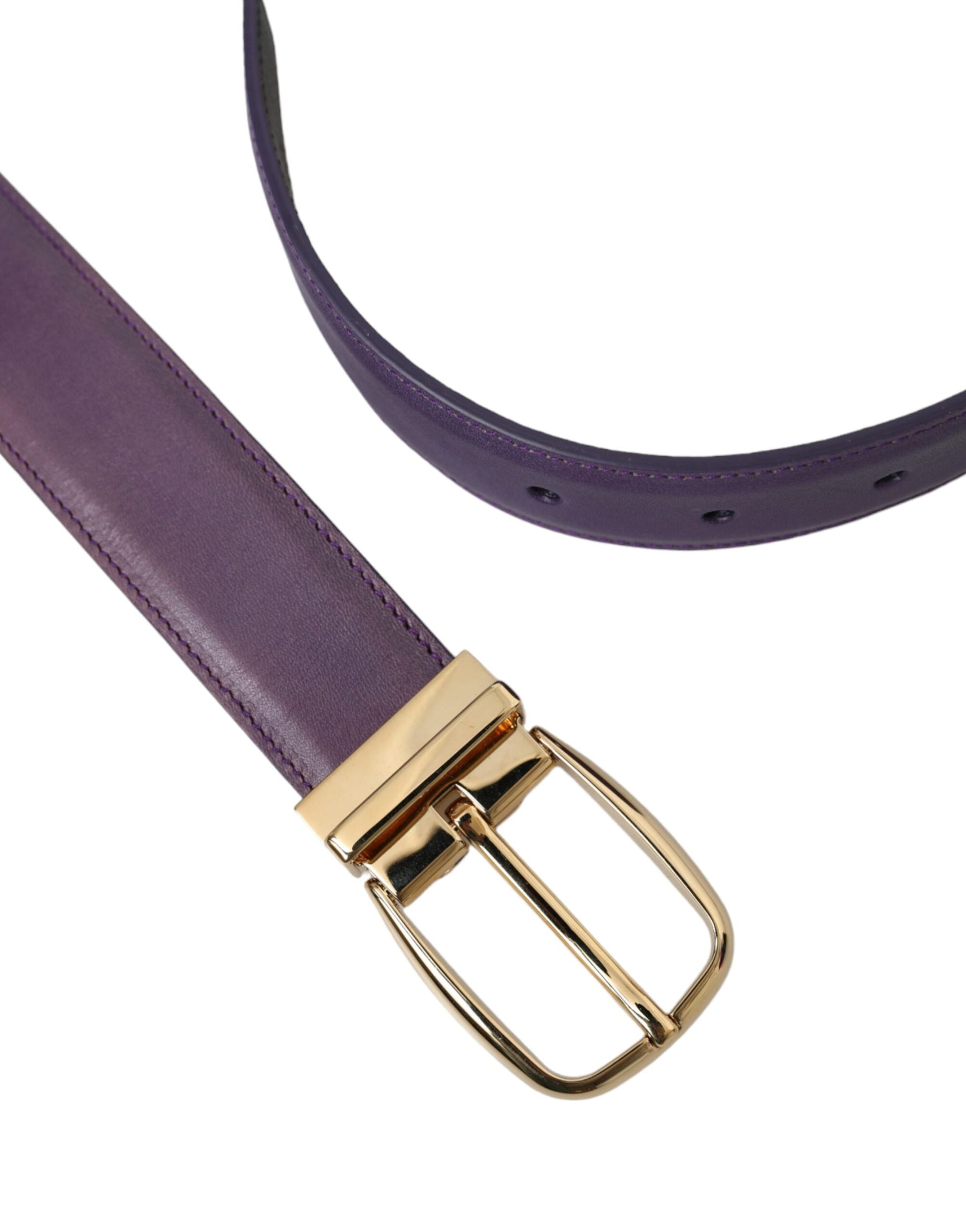 Dolce & Gabbana Purple Leather Gold Metal Buckle Belt Men | Regal Royce