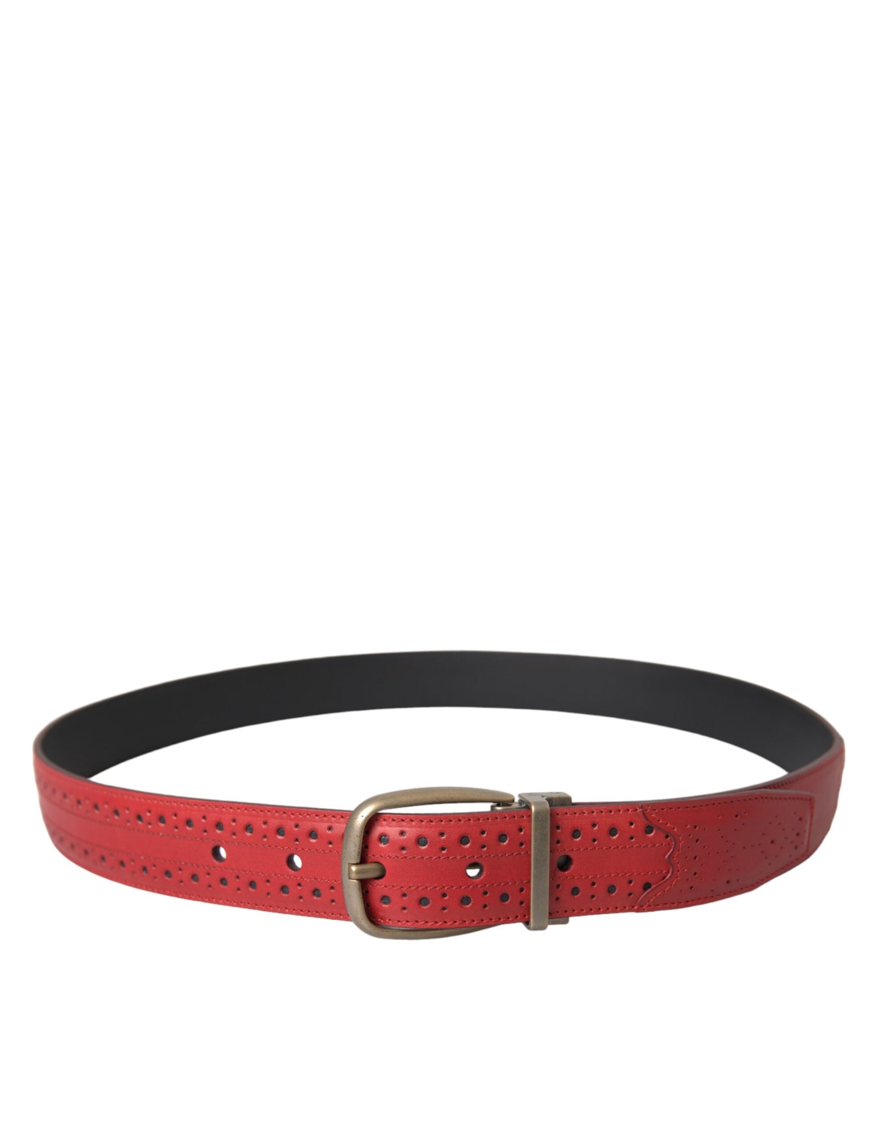 Dolce & Gabbana Red Perforated Leather Metal Buckle Belt Men | Regal Royce