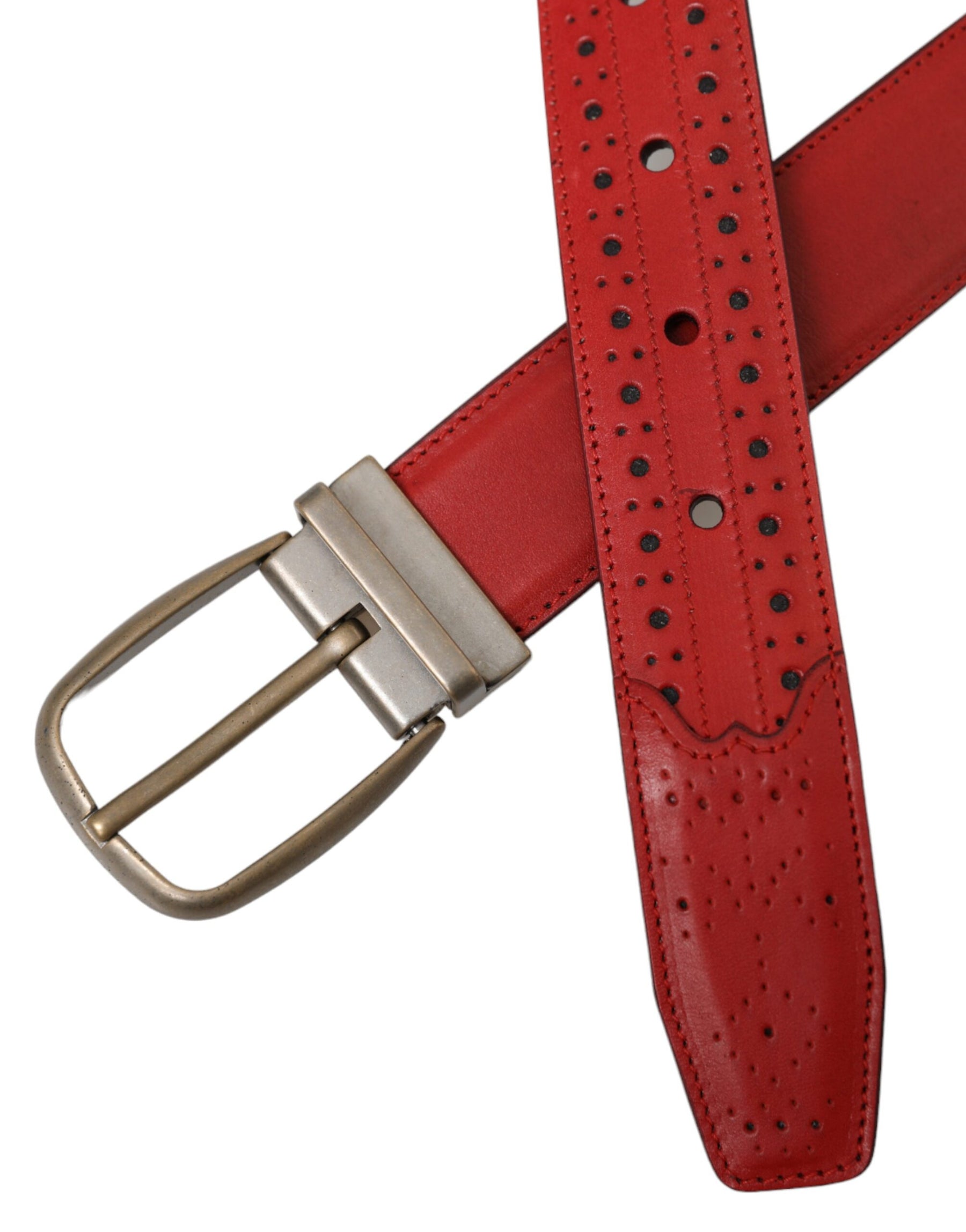 Dolce & Gabbana Red Perforated Leather Metal Buckle Belt Men | Regal Royce