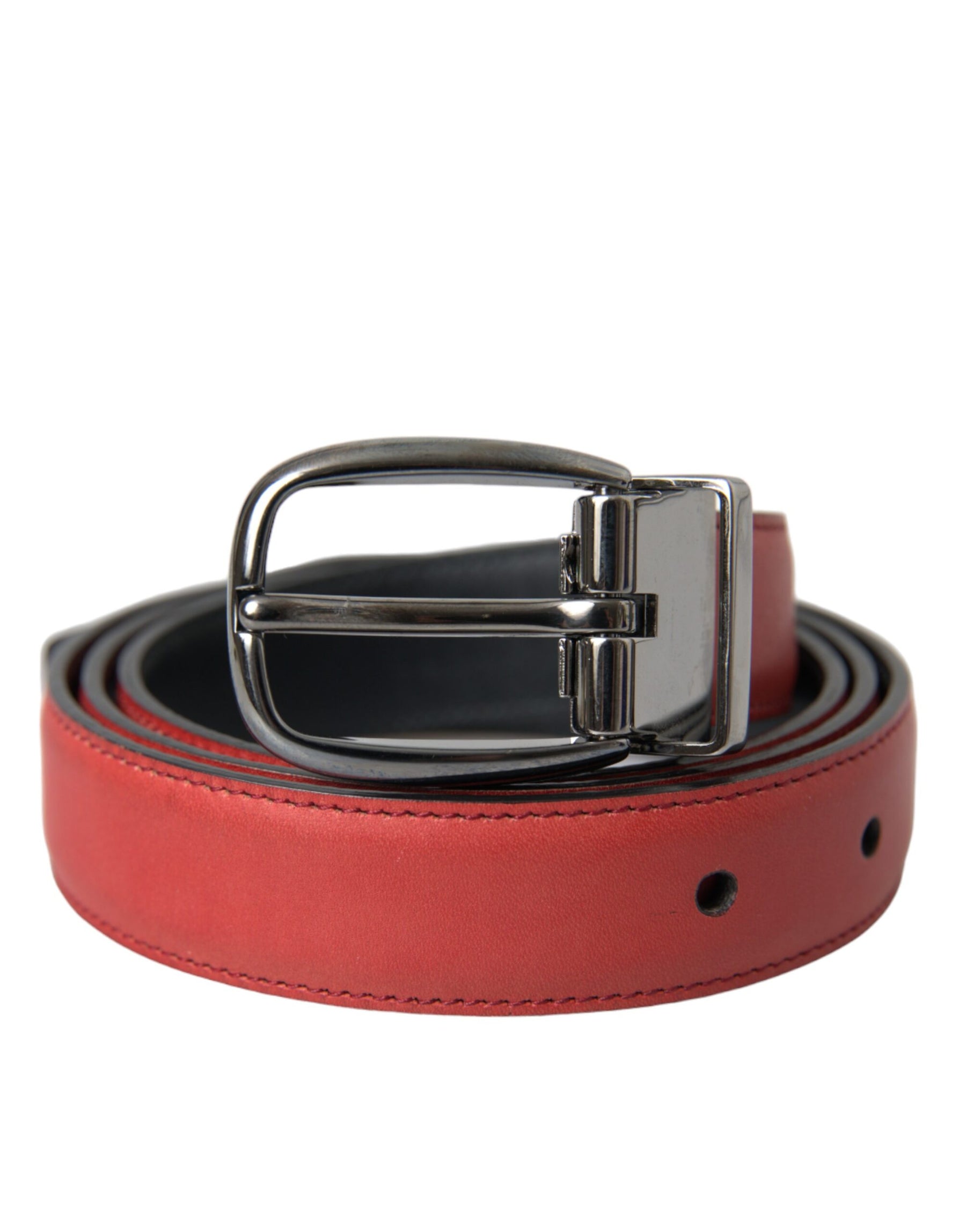 Dolce & Gabbana Red Leather Silver Metal Buckle Belt Men | Regal Royce