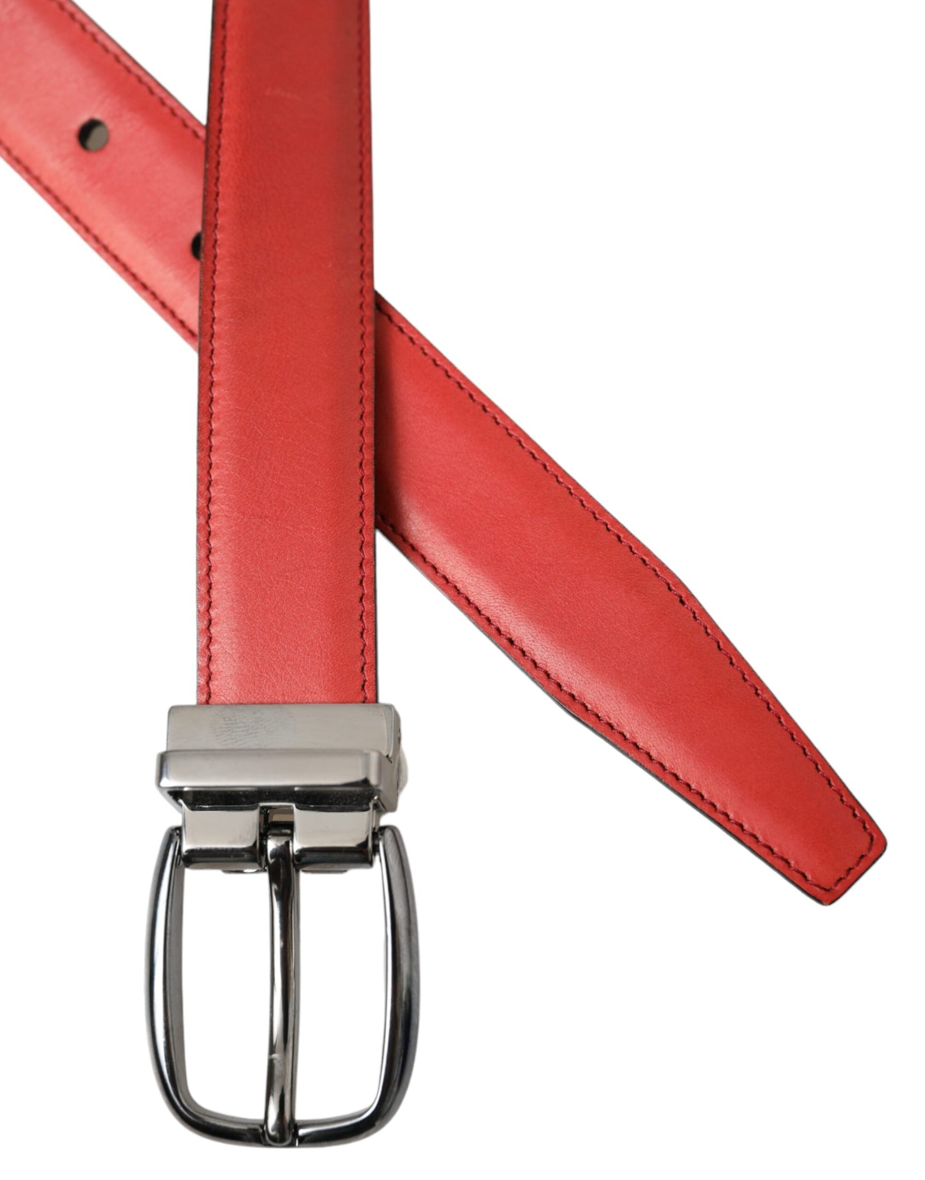 Dolce & Gabbana Red Leather Silver Metal Buckle Belt Men | Regal Royce