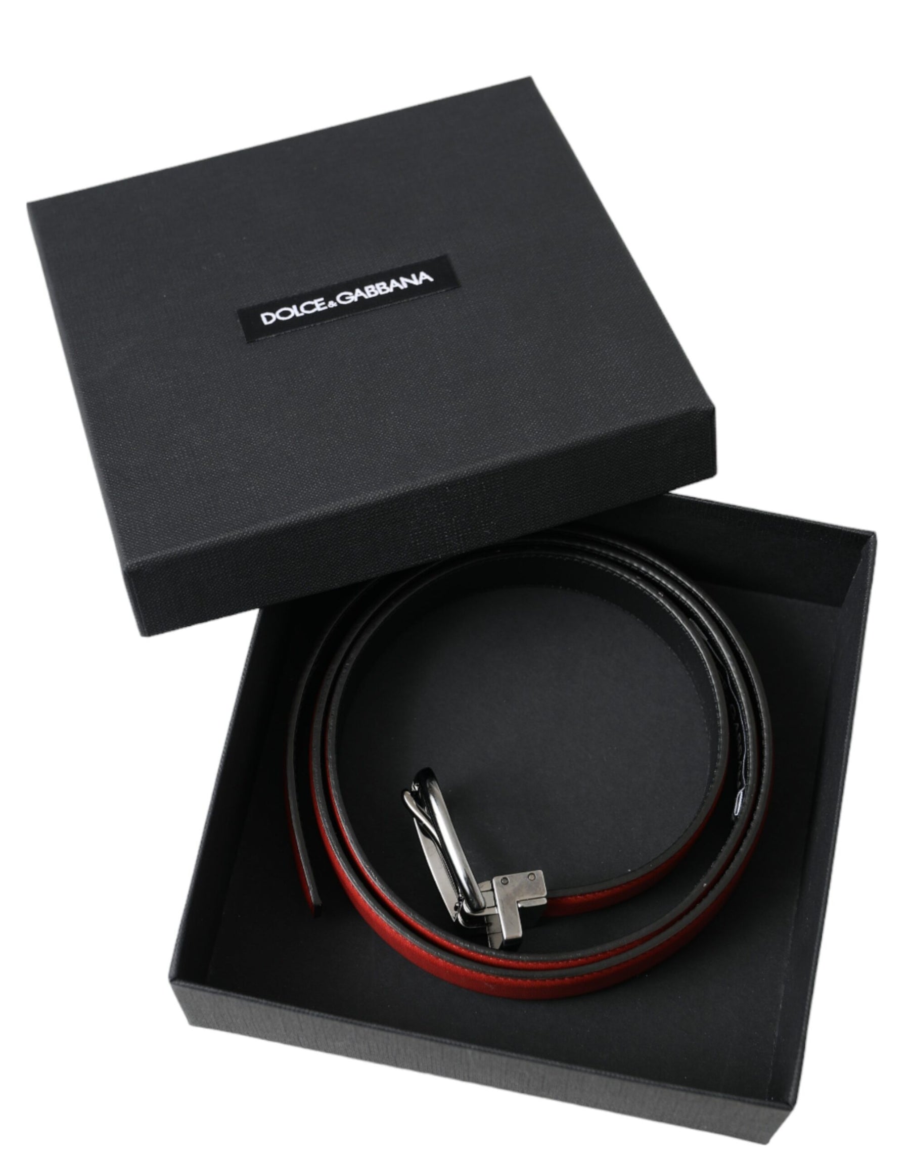 Dolce & Gabbana Red Leather Silver Metal Buckle Belt Men | Regal Royce