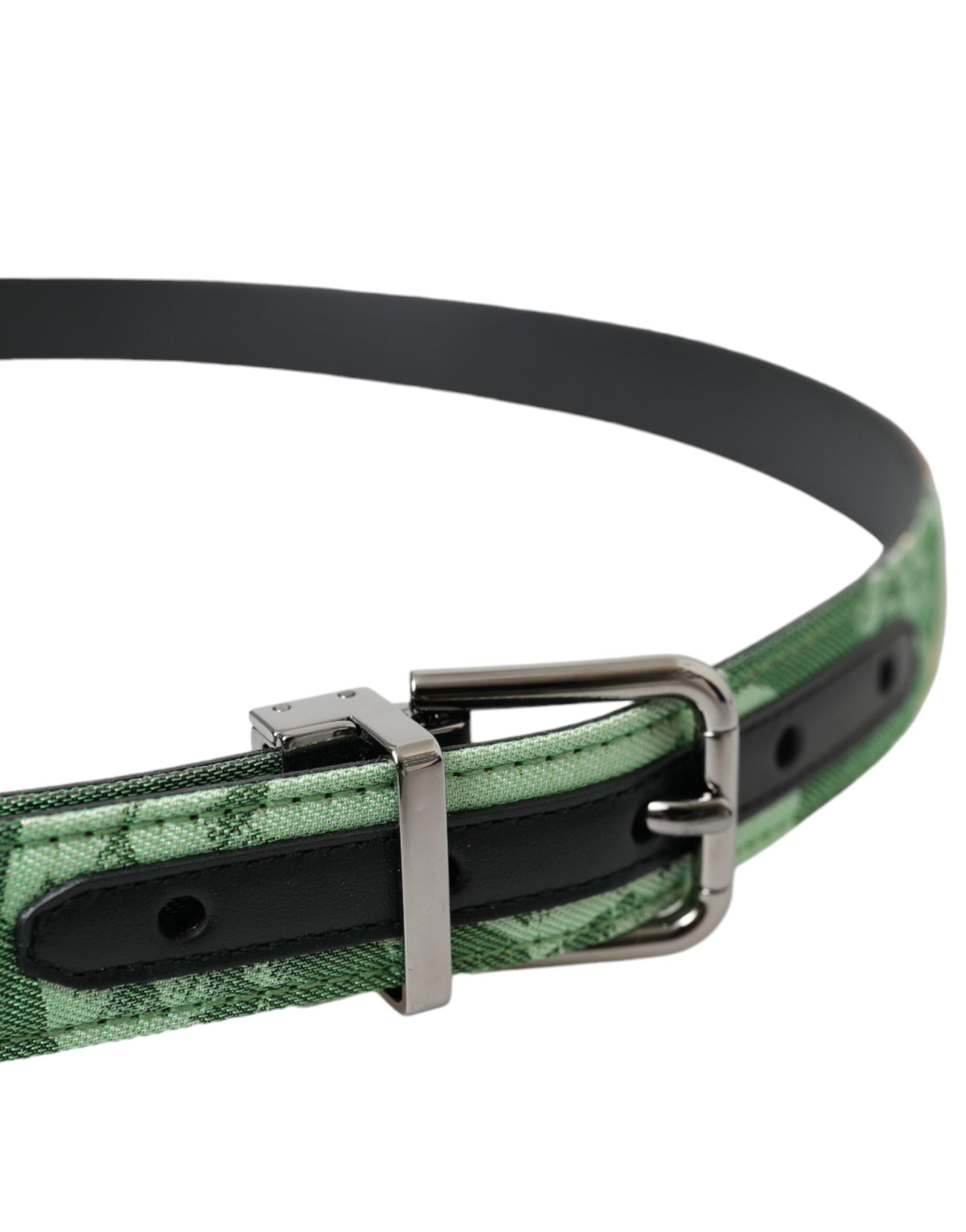 Dolce & Gabbana Green Leather Jacquard Silver Metal Buckle Belt | Regal Royce