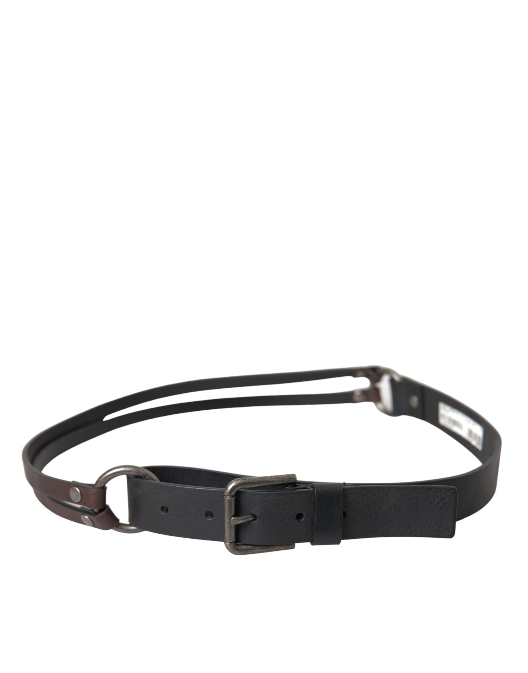 Dolce & Gabbana Black Brown Leather Silver Metal Buckle Belt | Regal Royce
