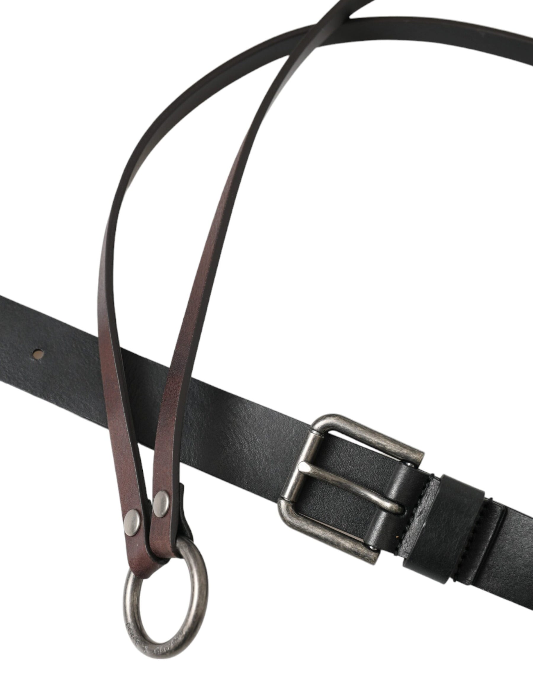 Dolce & Gabbana Black Brown Leather Silver Metal Buckle Belt | Regal Royce