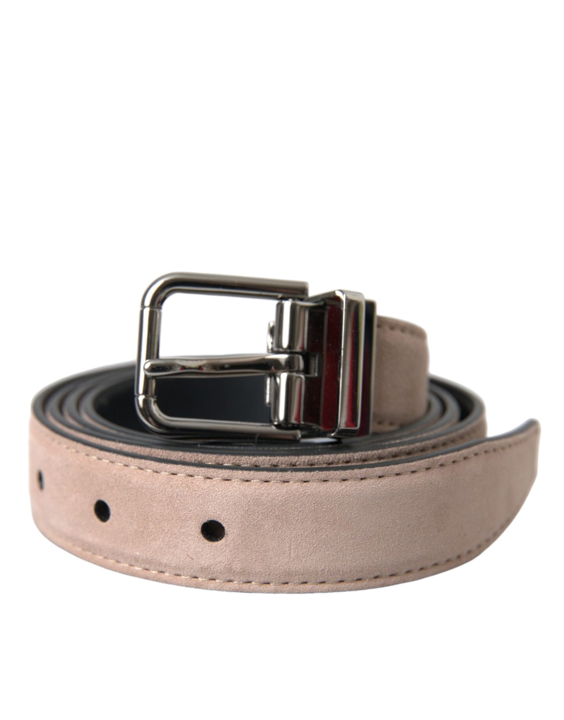 Dolce & Gabbana Beige Suede Leather Silver Buckle Belt Men | Regal Royce