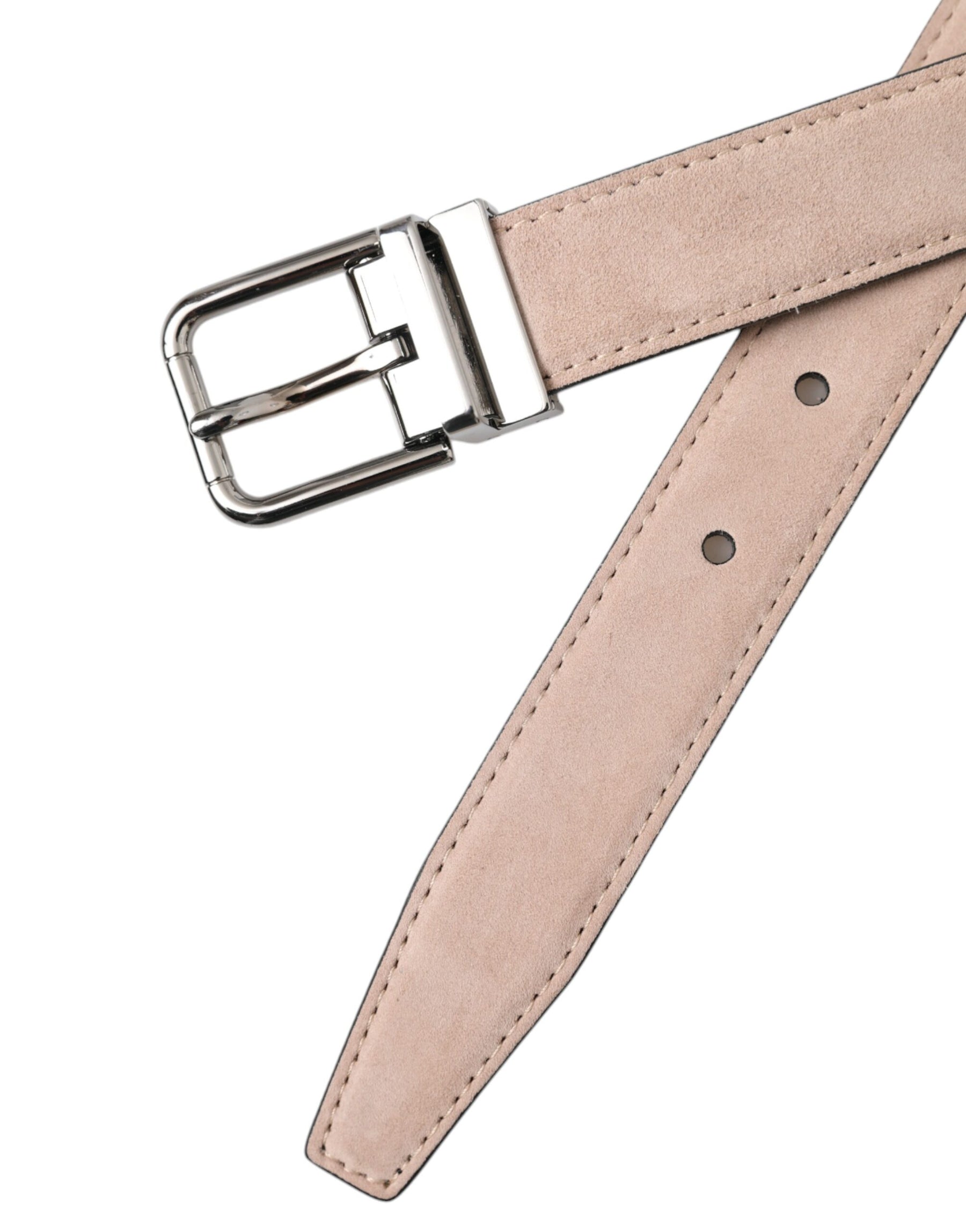 Dolce & Gabbana Beige Suede Leather Silver Buckle Belt Men | Regal Royce