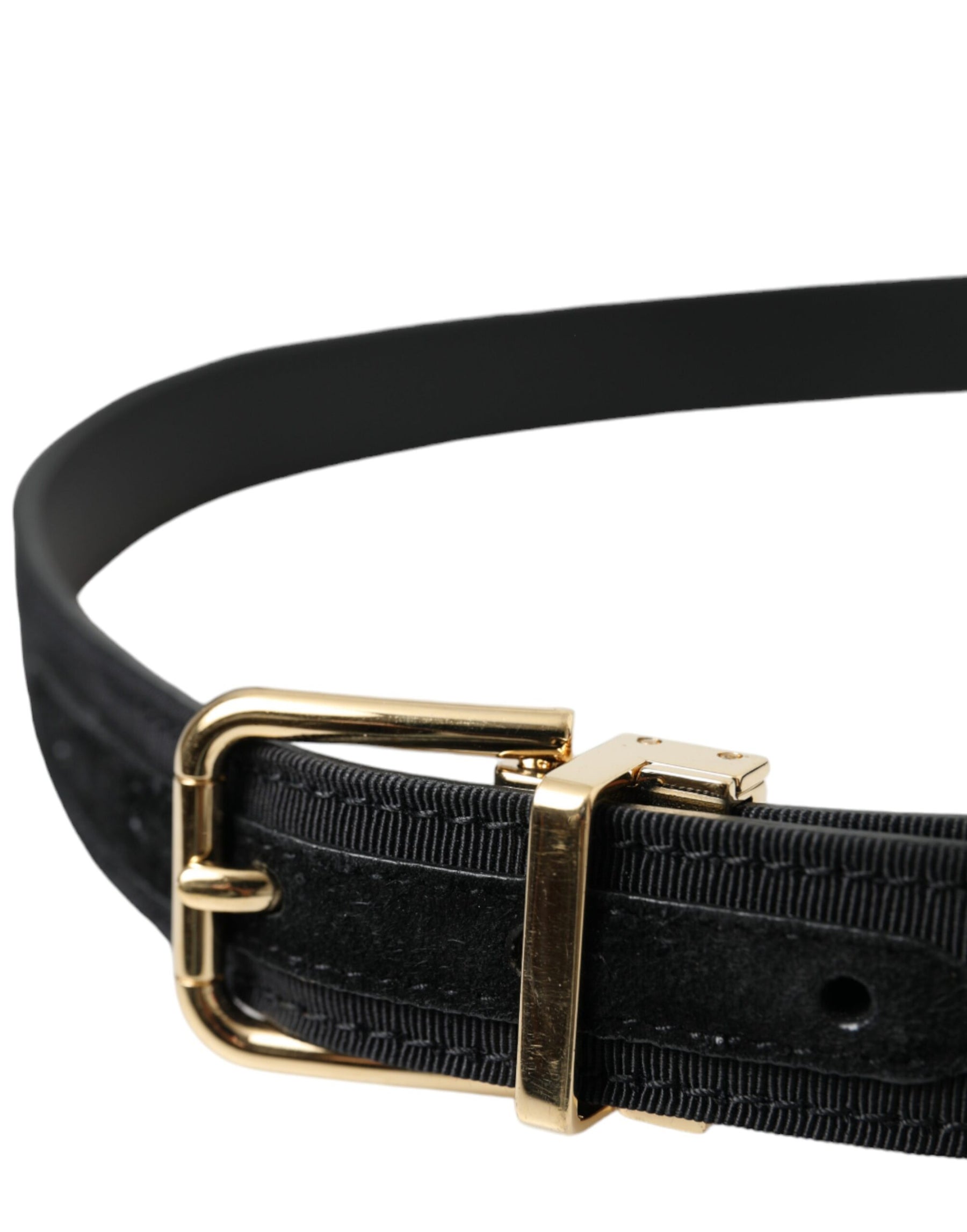 Dolce & Gabbana Black Gros Grain Gold Metal Buckle Belt Men | Regal Royce