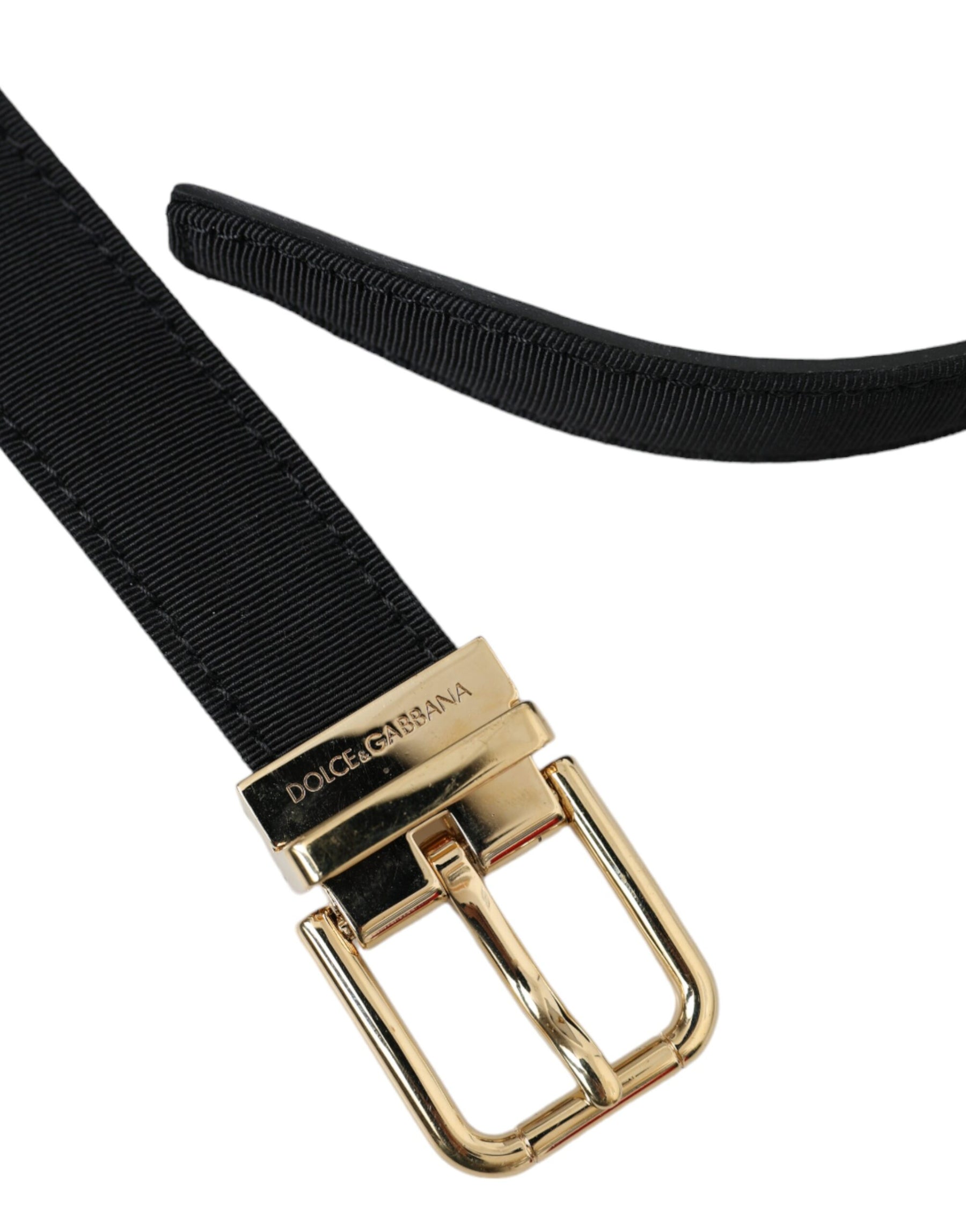 Dolce & Gabbana Black Gros Grain Gold Metal Buckle Belt Men | Regal Royce