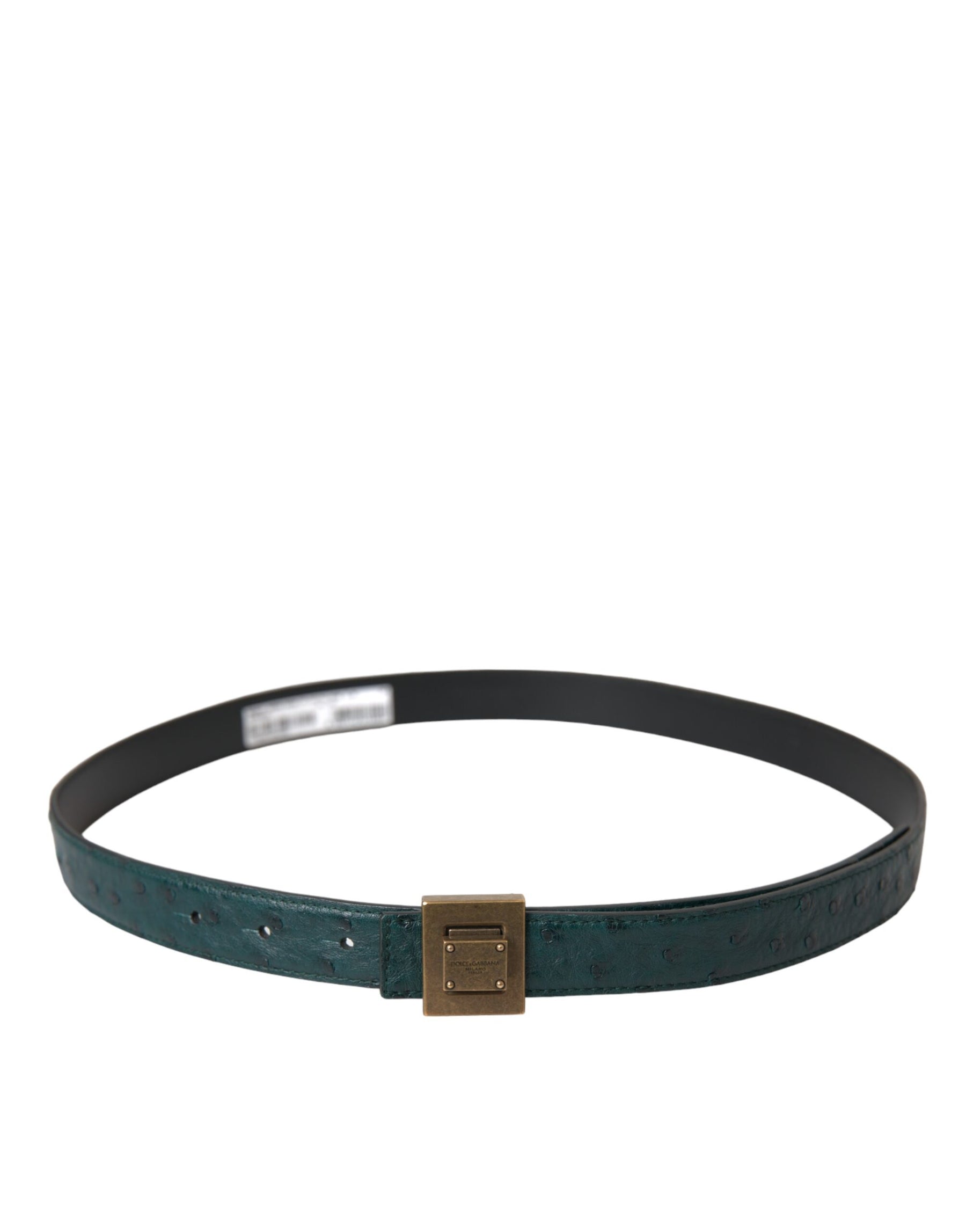 Dolce & Gabbana Dark Green Leather Square Metal Buckle Belt | Regal Royce