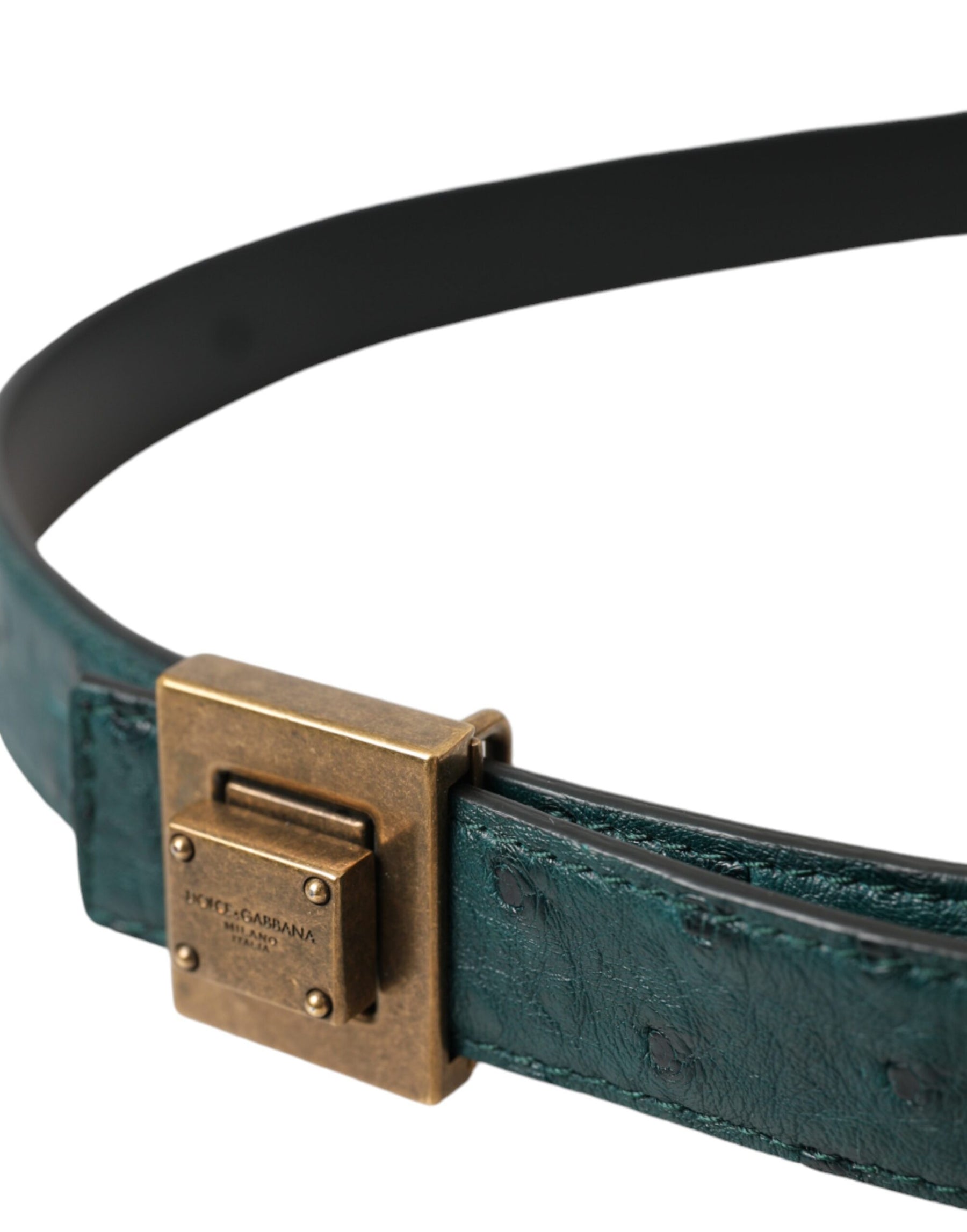 Dolce & Gabbana Dark Green Leather Square Metal Buckle Belt | Regal Royce