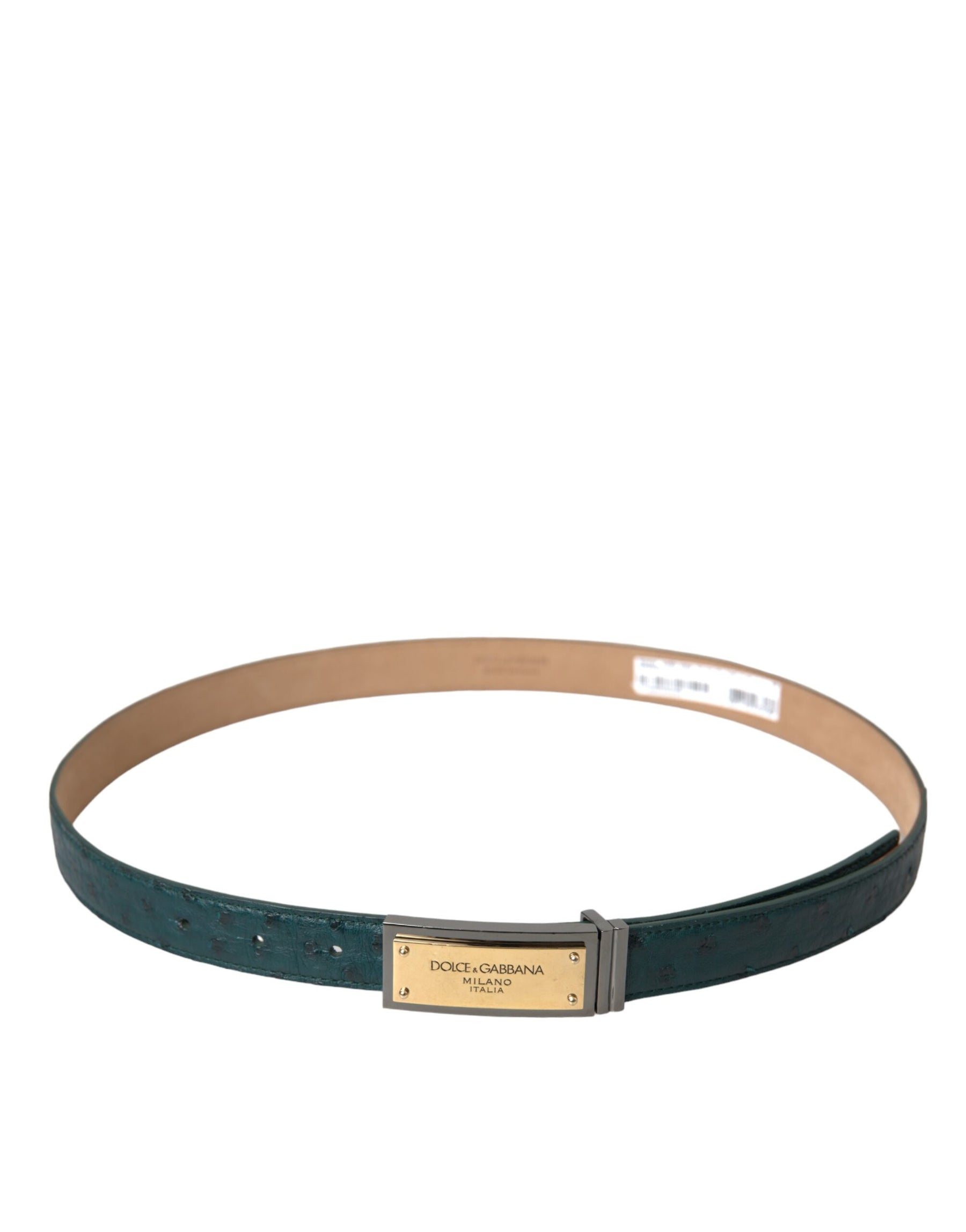 Dolce & Gabbana Green Leather Gold Logo Engraved Buckle Belt | Regal Royce