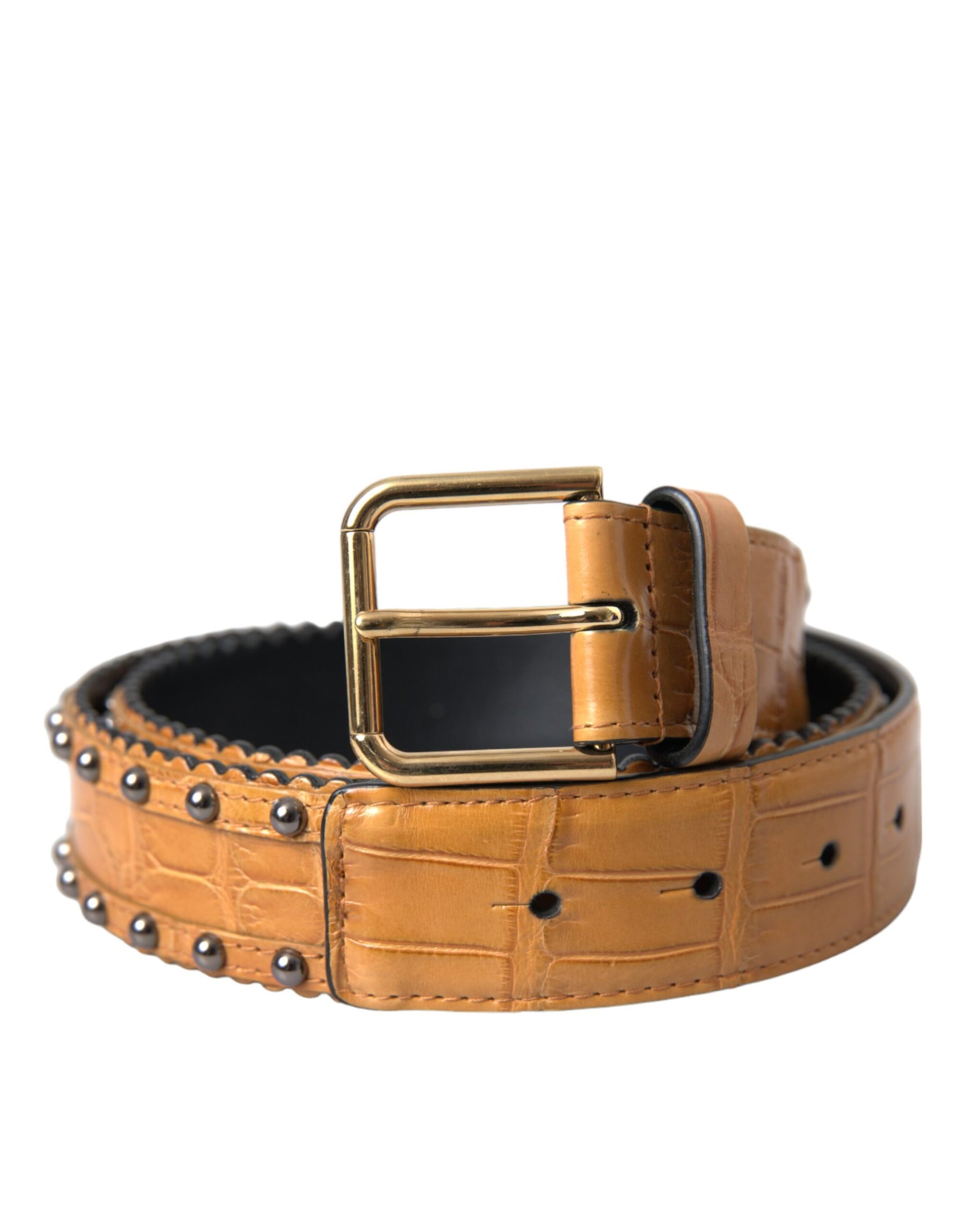 Dolce & Gabbana Beige Alligator Leather Studded Metal Buckle Belt | Regal Royce